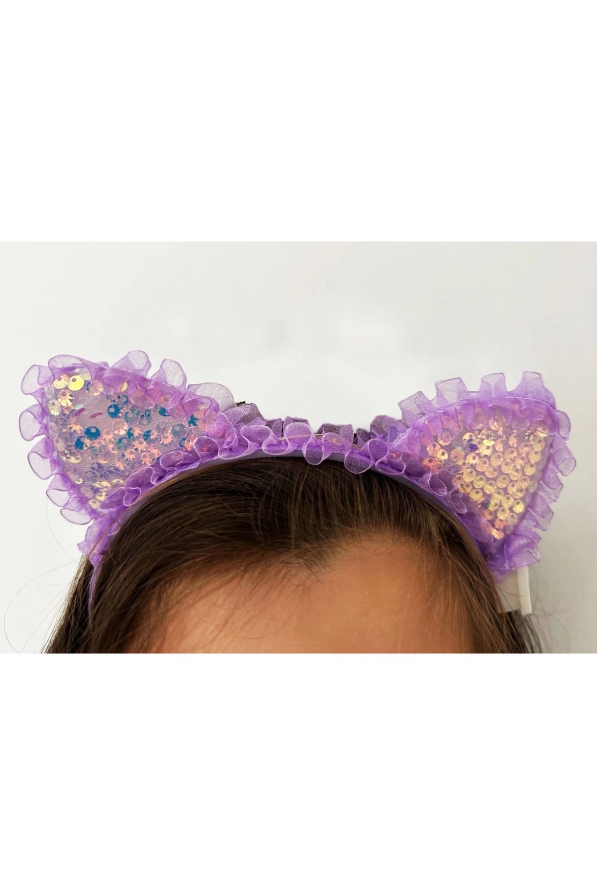 EGATOPTAN-Purple Sequined Led Lighted Cat Ear Crown with Lace Edges 17X19 cm 3