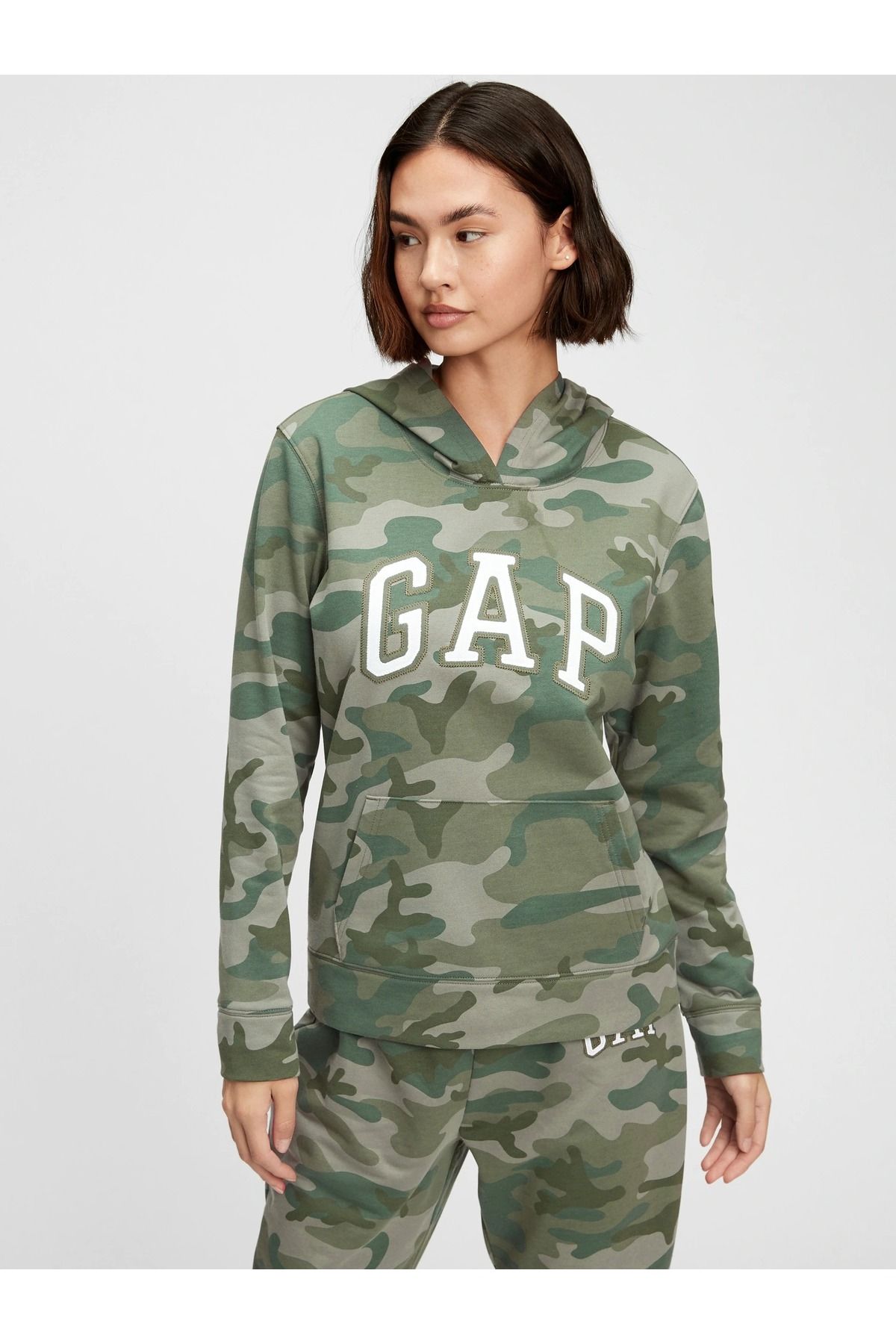 GAP Kadın Yeşil Gap Logo Kapüşonlu Sweatshirt