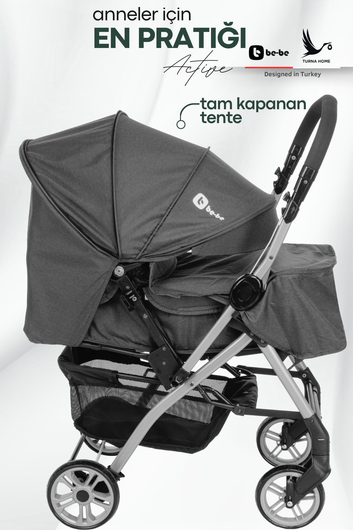 4 Baby Be-be Turnahome Active Çift Yönlü Tam Yatış Pozisyonlu Pratik Katlanır Mama Tablalı Bebek Arabası fotoğrafı 4 (önizleme)