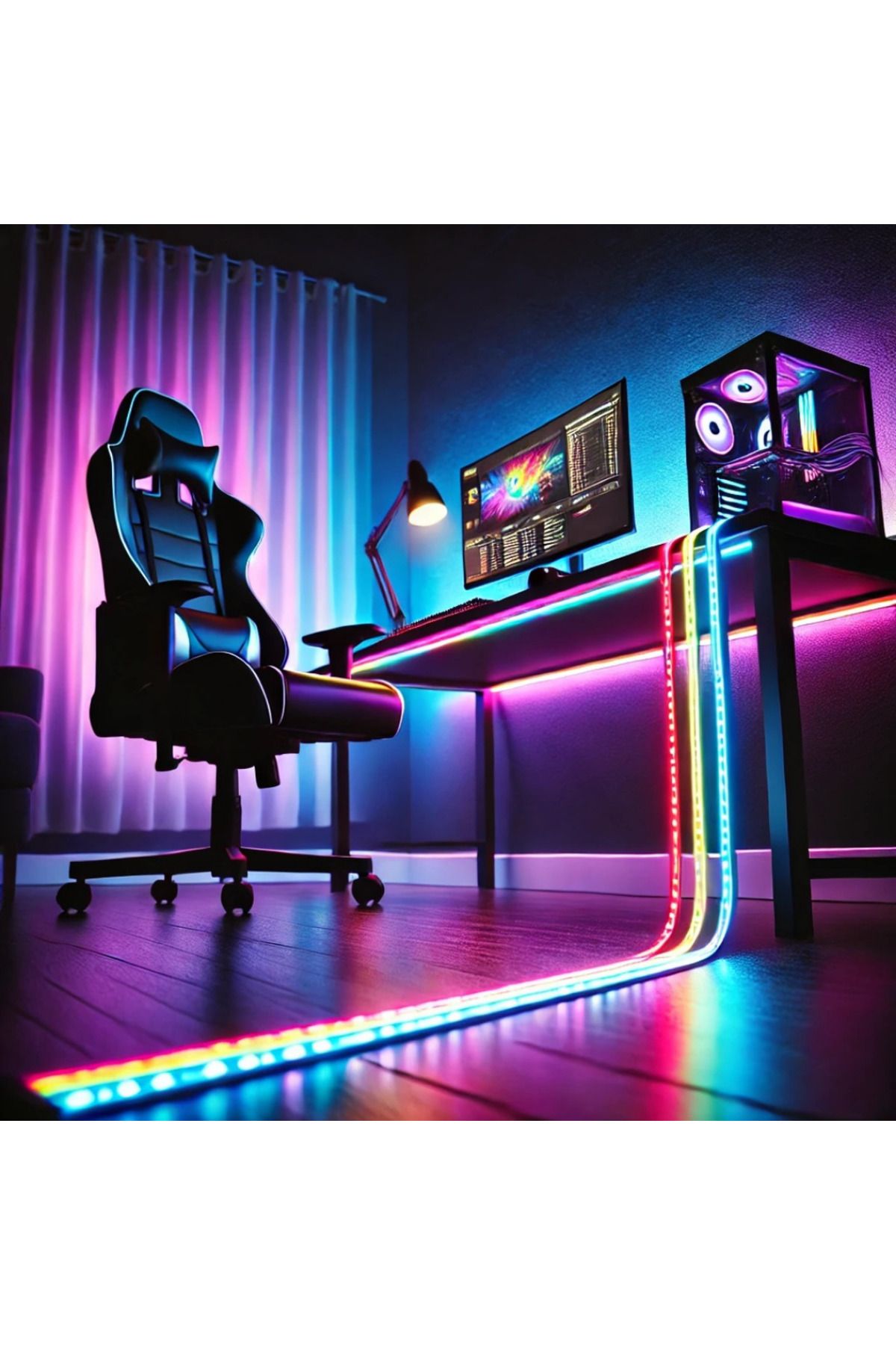 Stepgamer Oyuncu Masası Gaming RGB Led 16 Renk Varyasyonlu 1. Kalite 5 Metre Cata Led