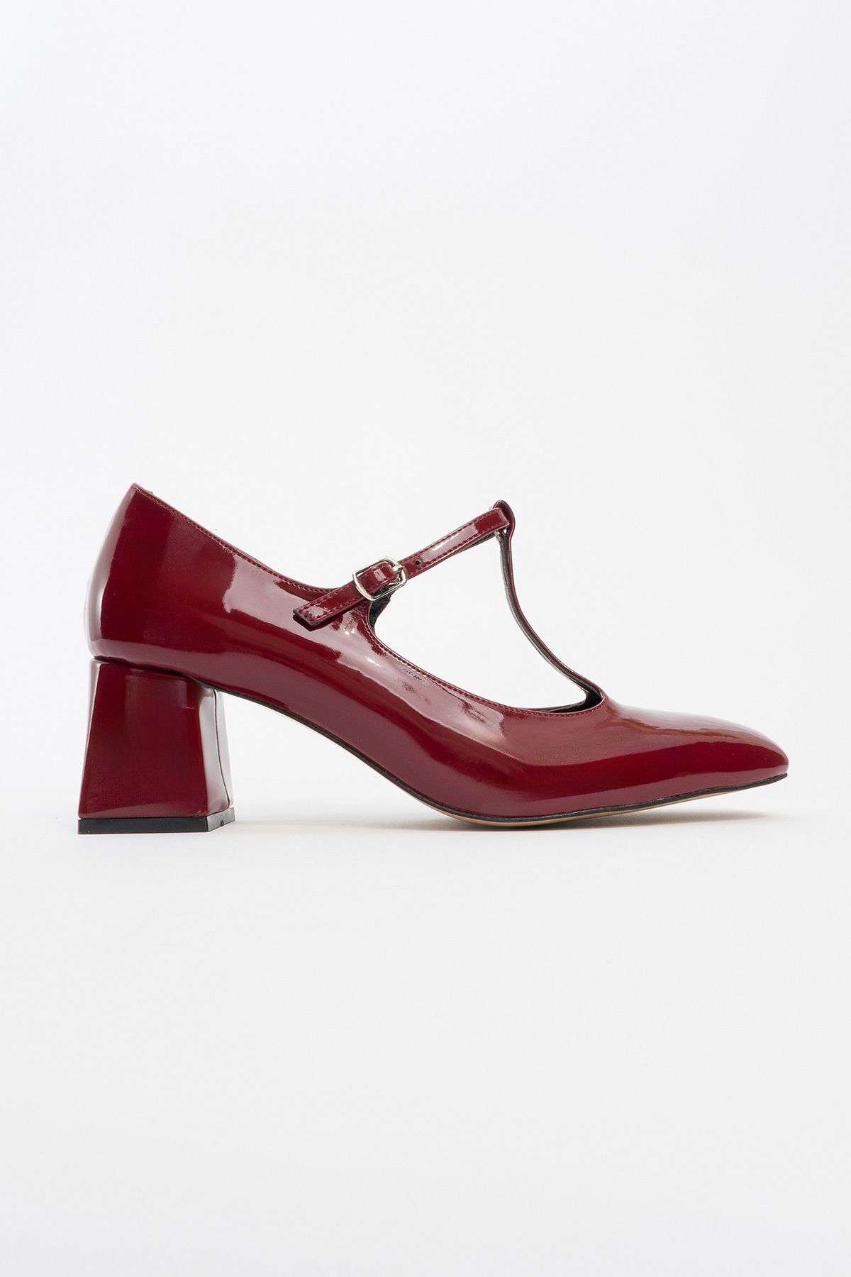 LuviShoes-Jelsi Claret Red Patent Leather Women's Thick Heeled Shoes 4