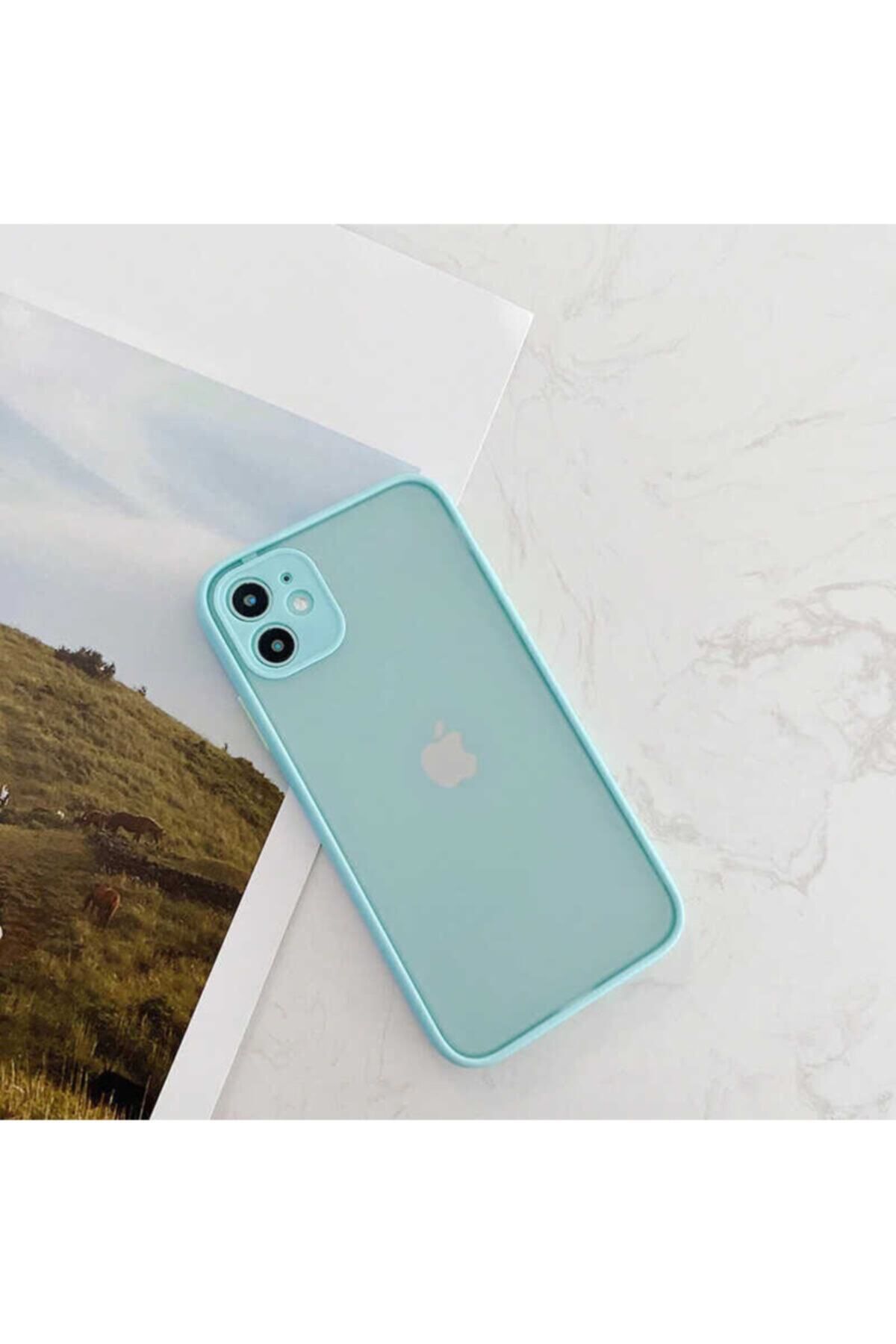 Fibaks-حافظة متوافقة مع هاتف Apple Iphone 11 Pro Max مع حماية للكاميرا وظهر بلوري غير لامع وحواف ملونة ومفتاح من السيليكون 5