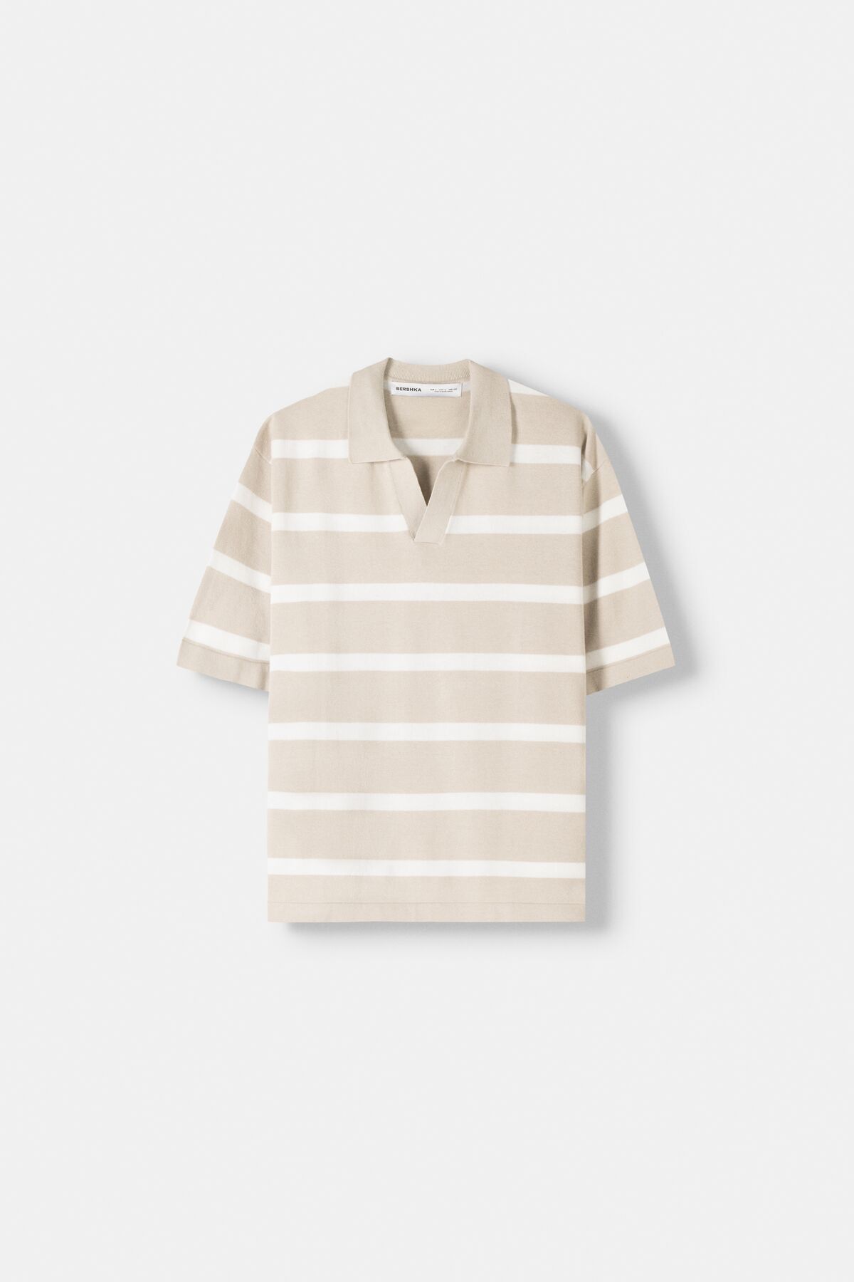 Bershka-Striped Texture Polo Collar T-Shirt 2