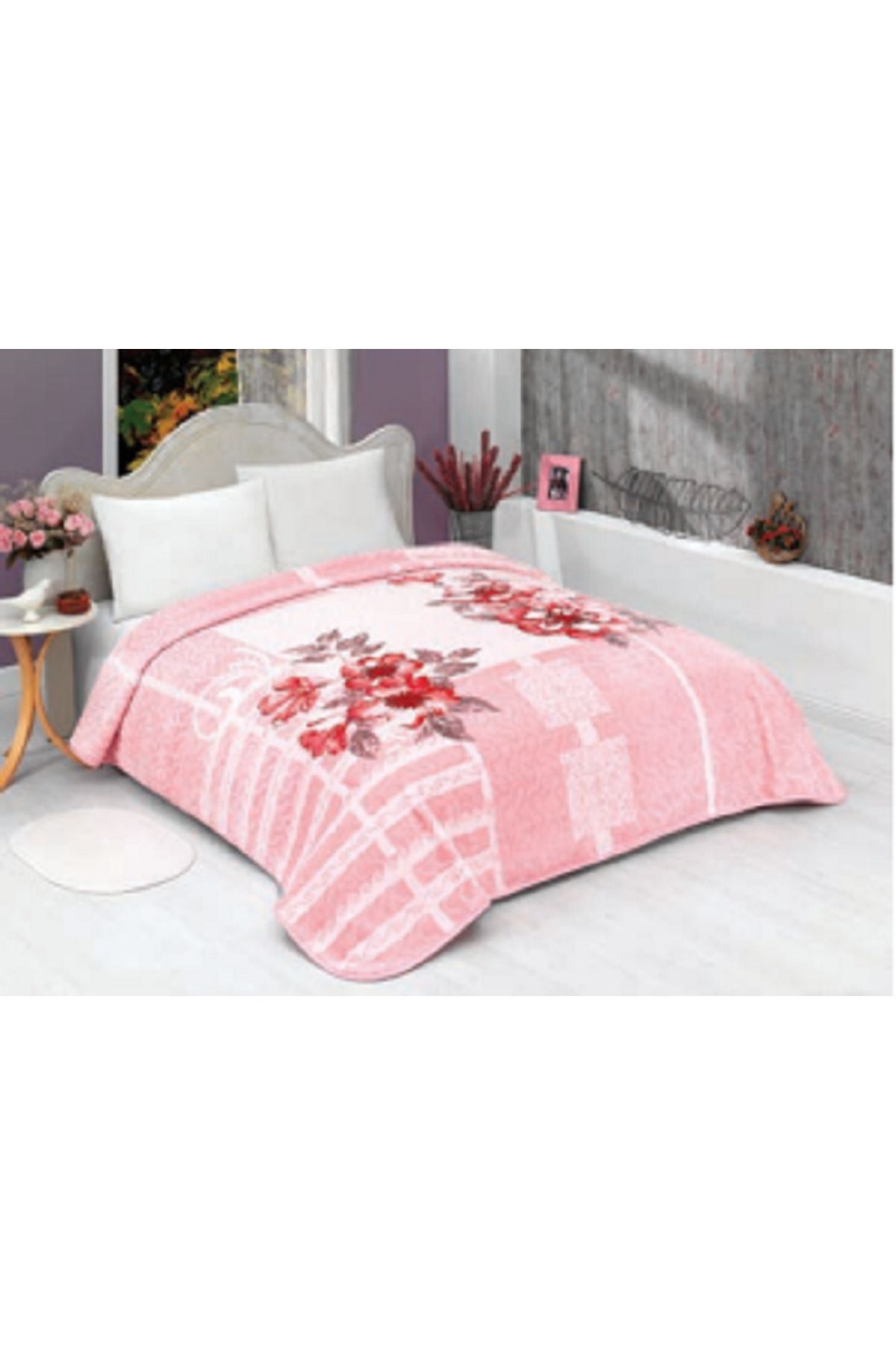 MİNK-Solana Luxury Mink 816 Rose King Size Blanket and Bedspread - 220X240 1