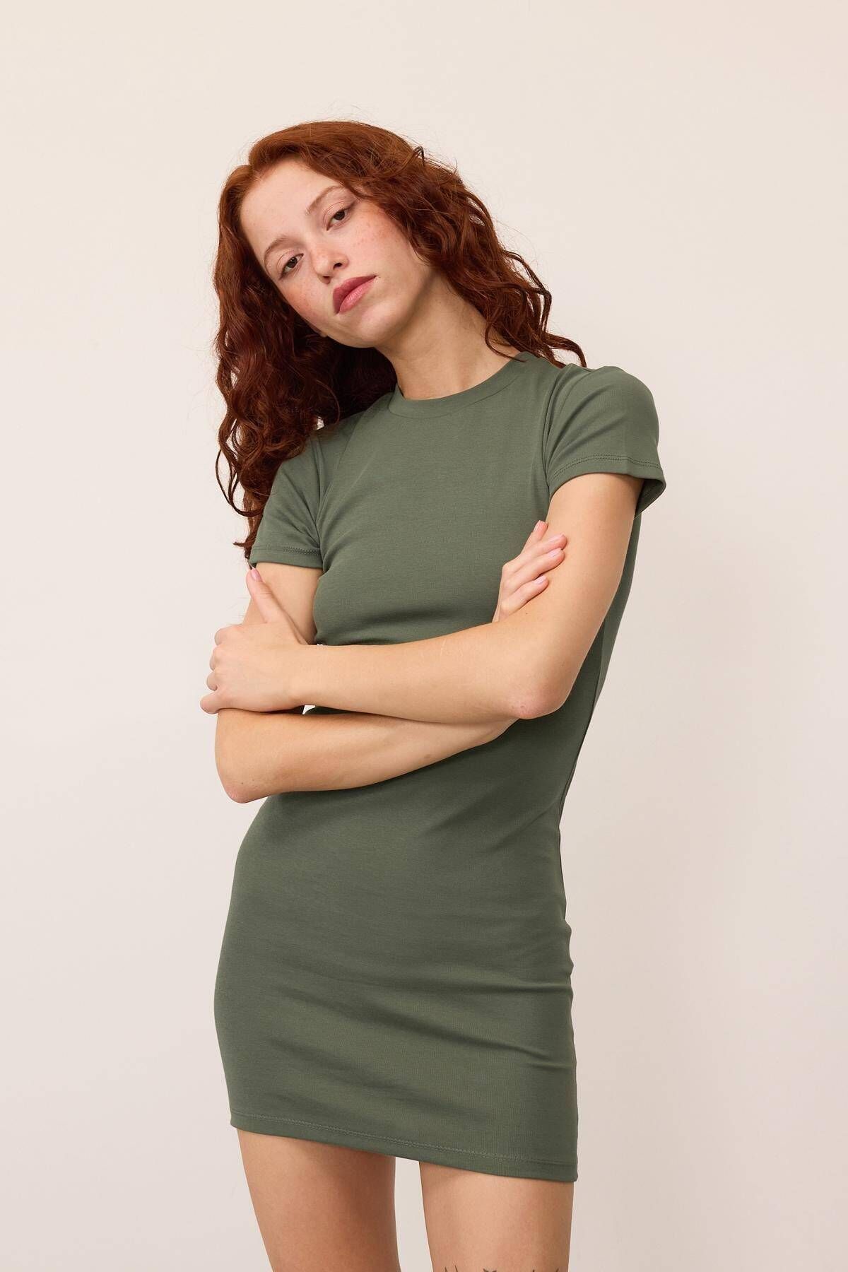 Addax-Short Sleeve Crew Neck Mini Dress - E13446-S6 4