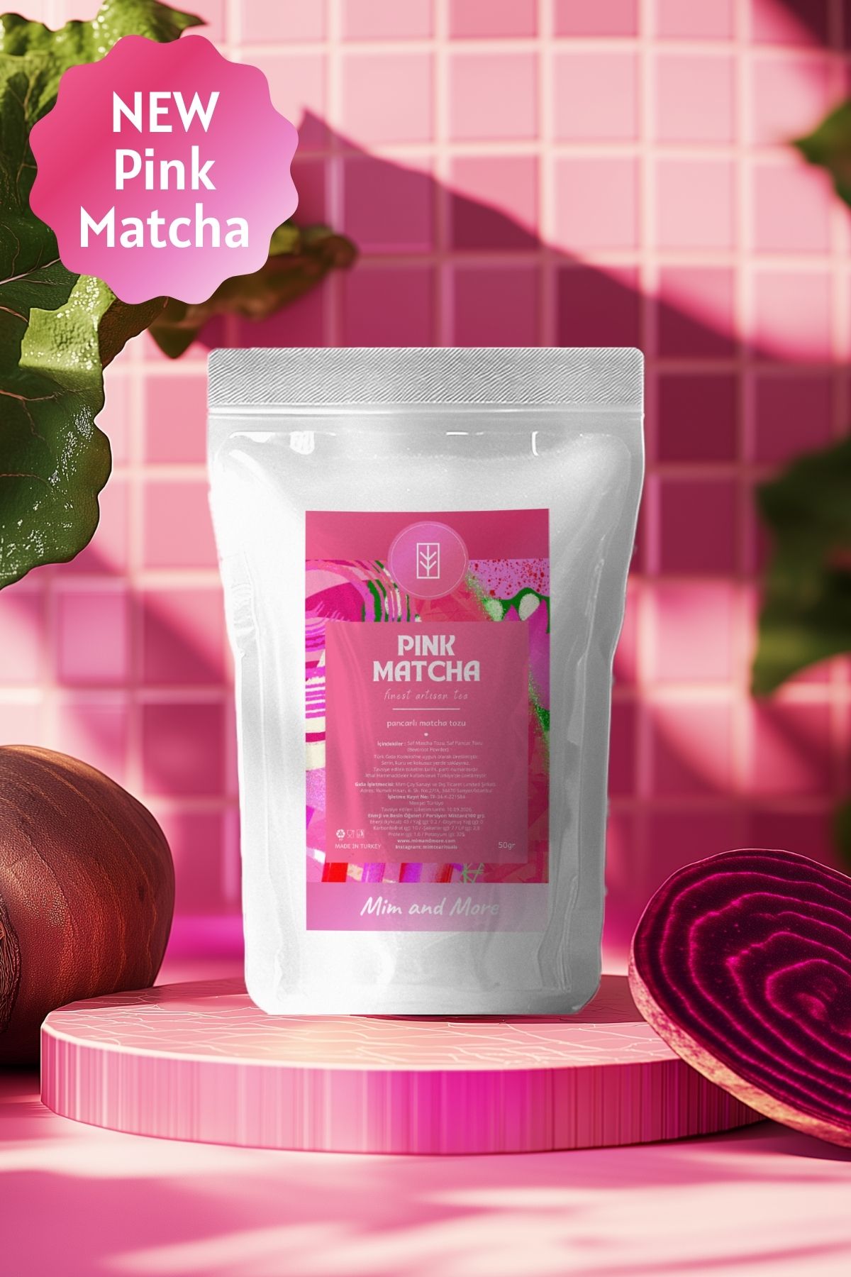 Mim and More Pink Matcha - Pembe Superfood Matcha Tozu, 50 gr