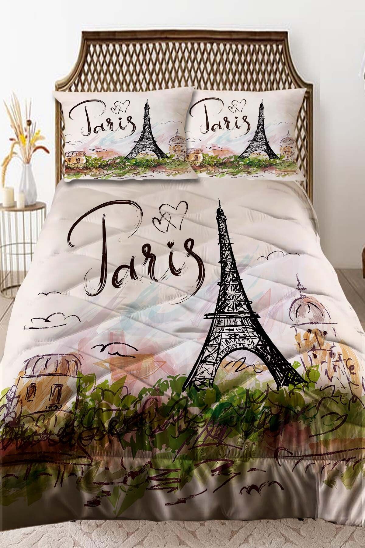 3D ELSE HALI-Paris Eiffel Tower Patterned - Double Quilted Quilt Pillow 1