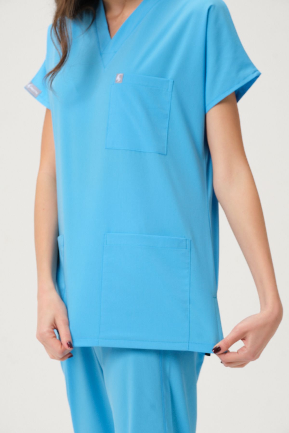 Pratik Medikal-Lycra Scrubs Baby Blue Bat Sleeve Doctor Nurse Jersey Suit 4