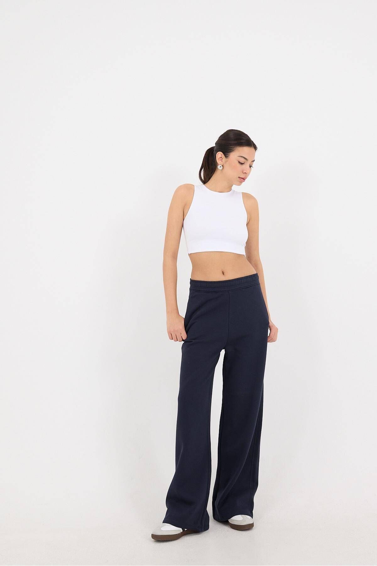 Addax-Wide Leg and Elastic Waist Sweatpants Eşf1532-W12 1