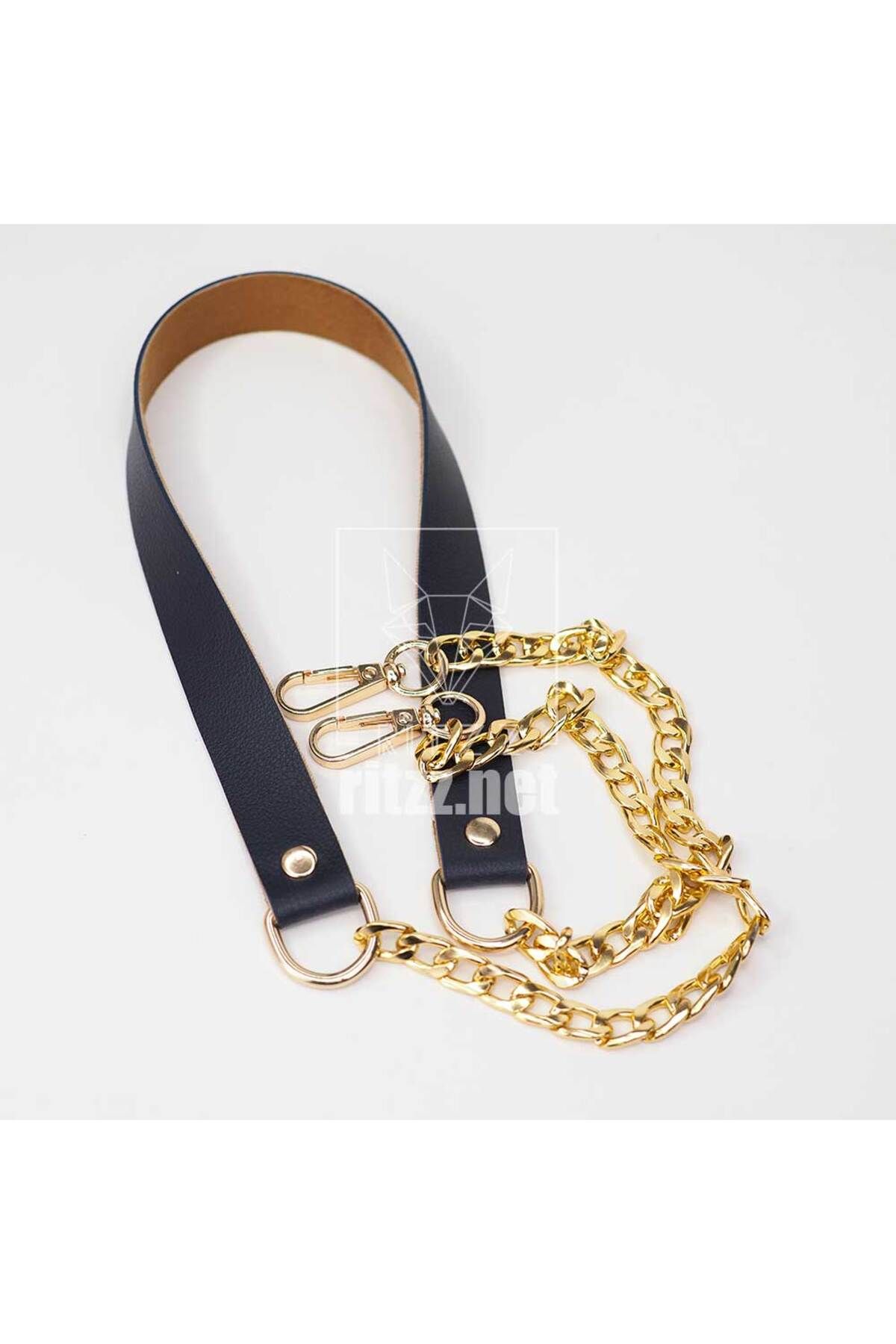 Ritzz Zincirli Çanta Sapı Deri Gold / 20MM - Lacivert