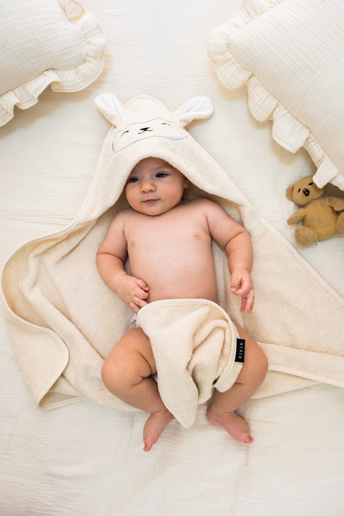 EIFIN Pamuklu Bebek Havlu Kundak Kuzu Nakışlı fotoğrafı 2 (önizleme)