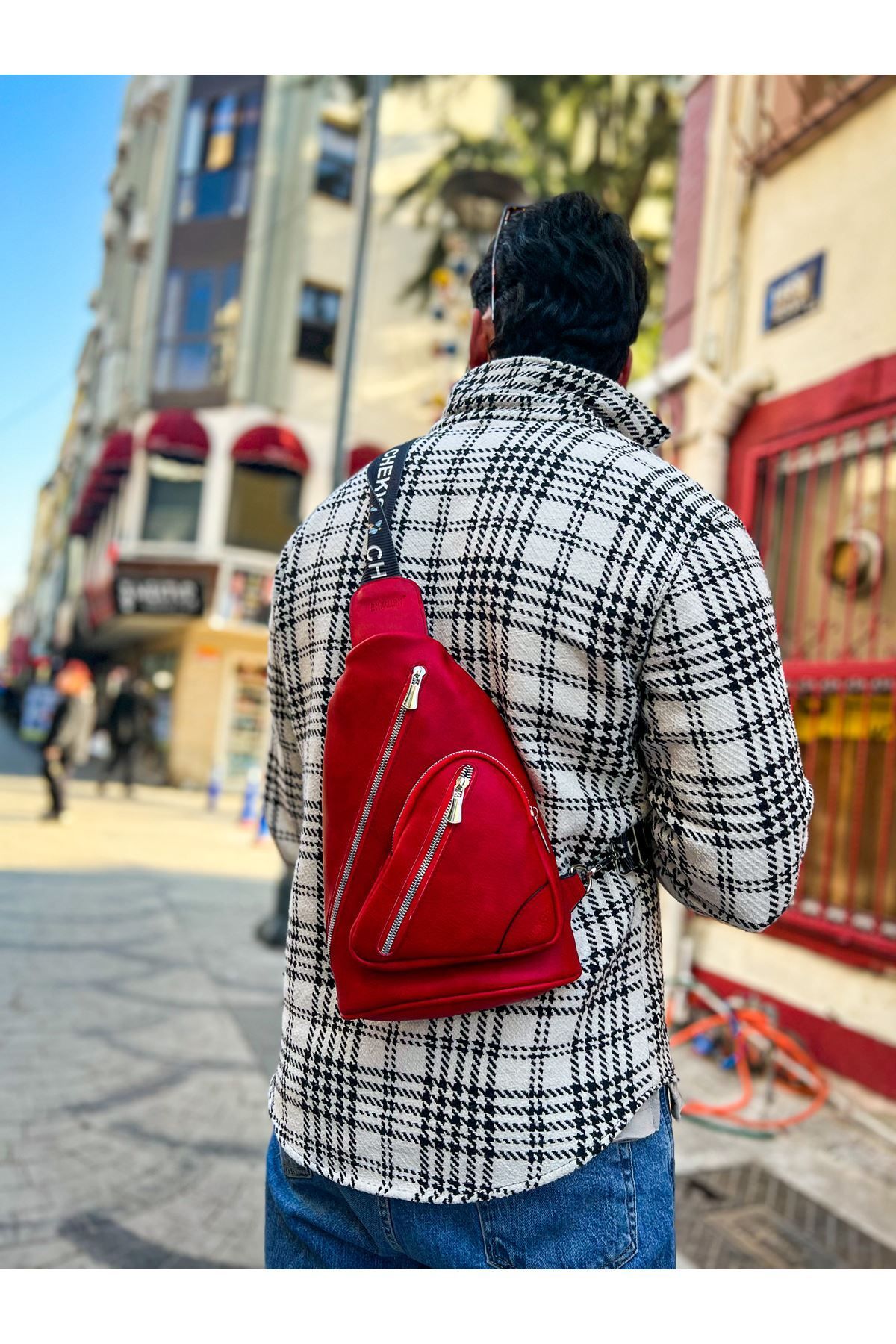 Pink Stil CH103 Astranite Üçgen Erkek Çanta KIRMIZI