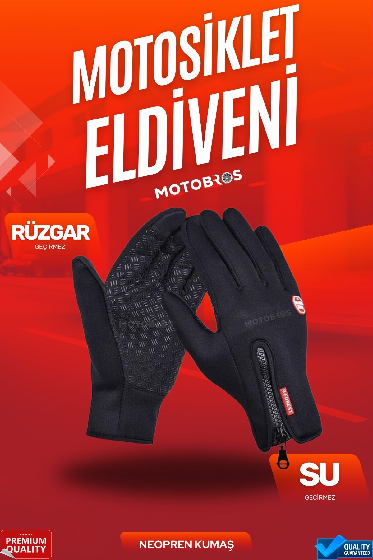 Motobros Motosiklet Eldiveni Su ve Rüzgar Geçirmez Motorcu Eldiveni SoftShell