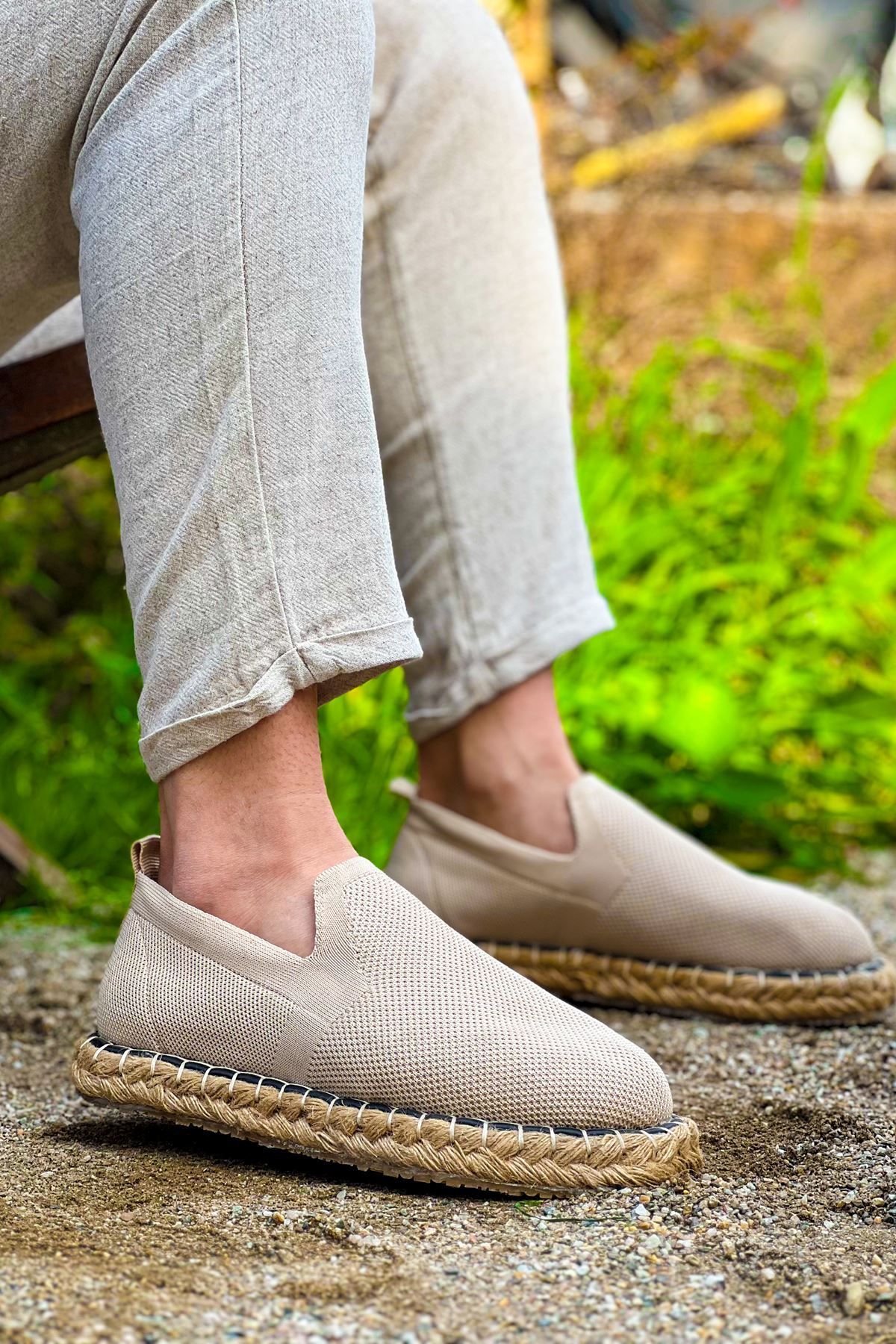 Kapamarka-CH305 Model Beige Knitwear Men's Shoes 1