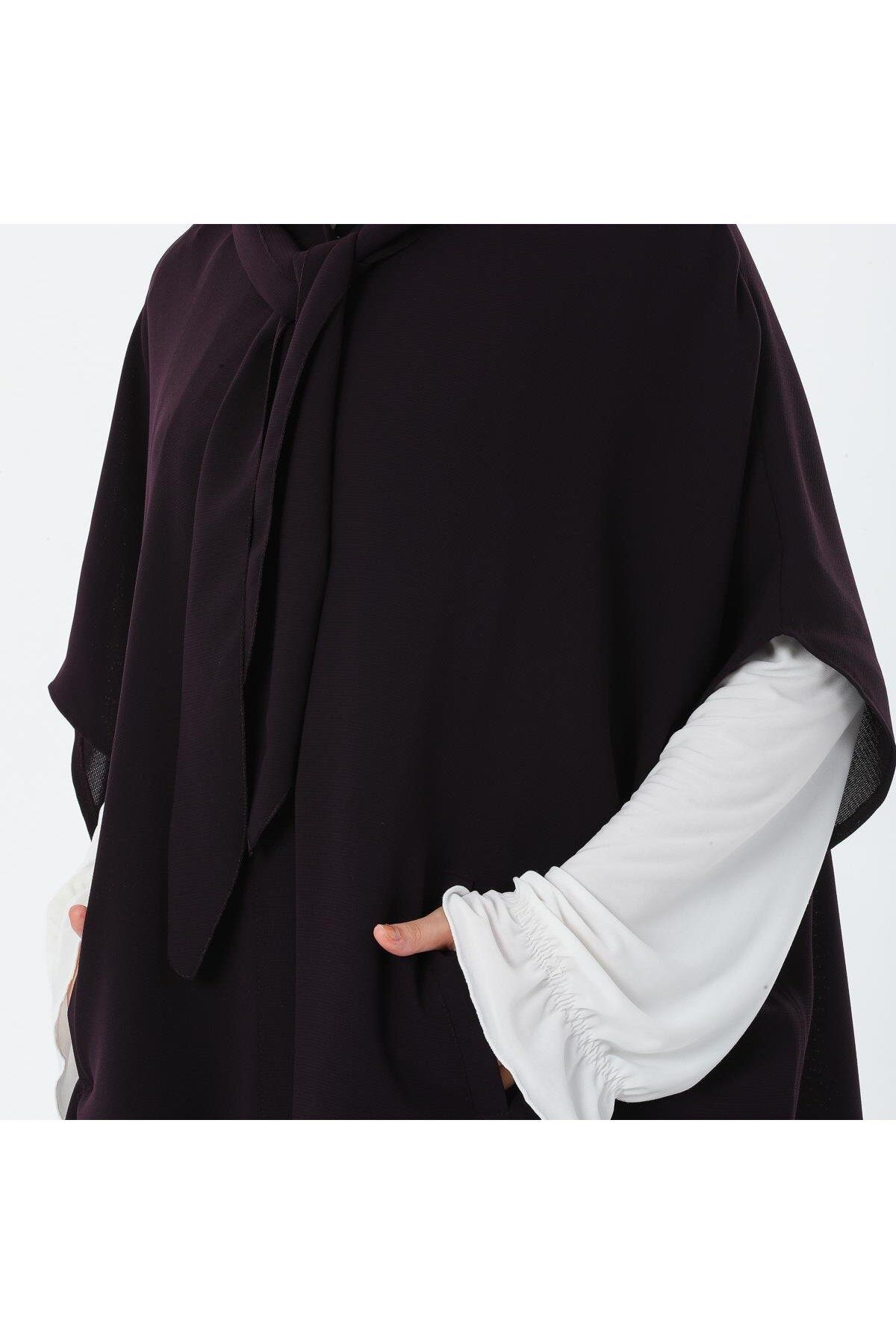 VALENS BOUTİQUE-Summer Crepe Poncho with Removable Hood and Scarf Teseture Poncho 3