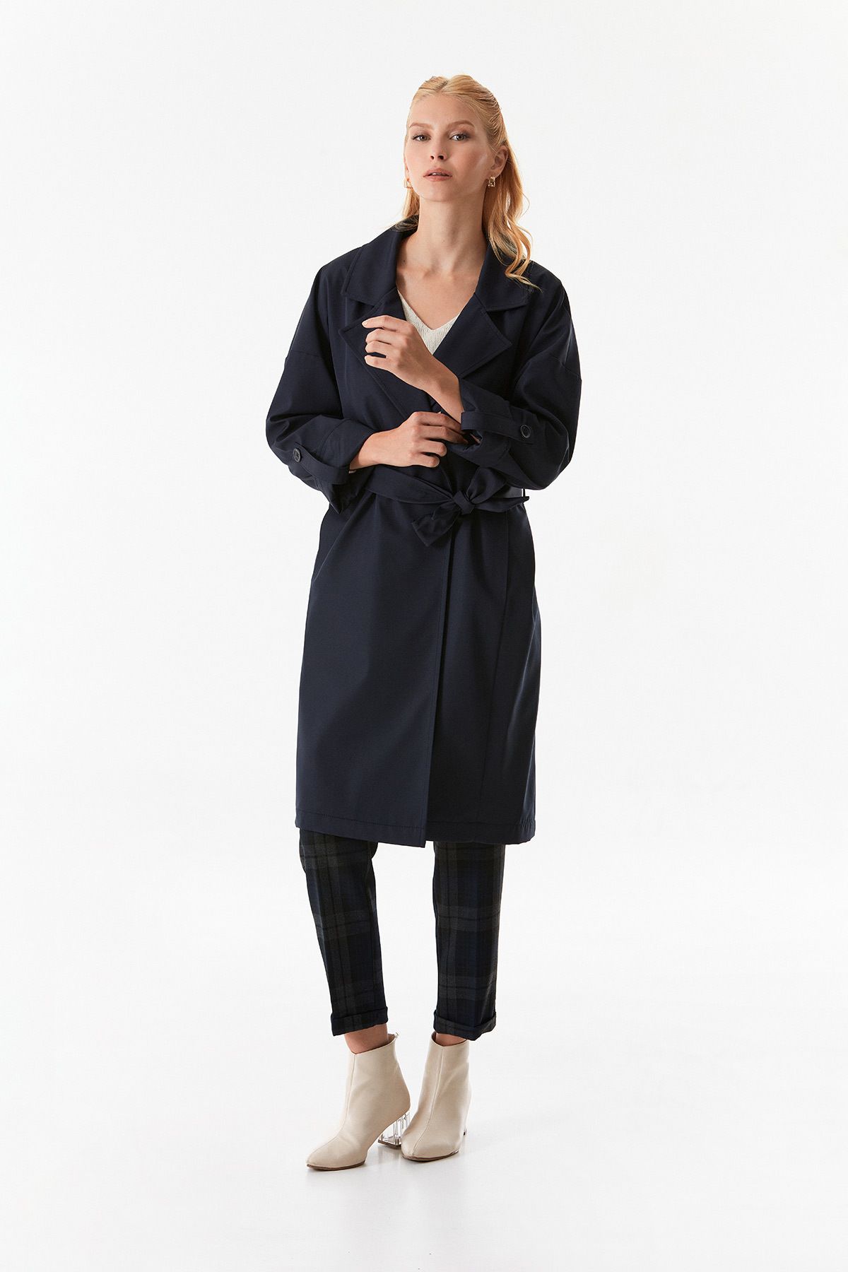 Fulla Moda-Foldable Sleeve and Double Breasted Collar Trench Coat 8