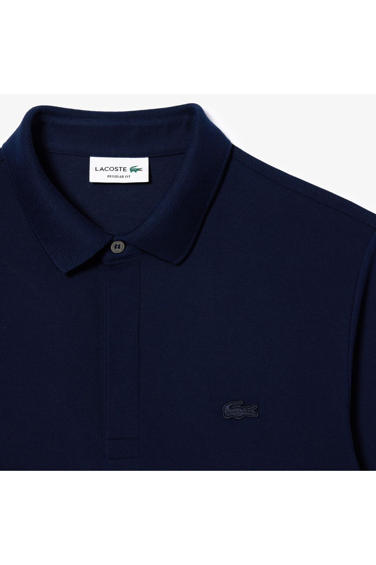 تی شرت یقه پولو آبی مردانه آستین خاکستری بلند و مناسب پاریس Lacoste