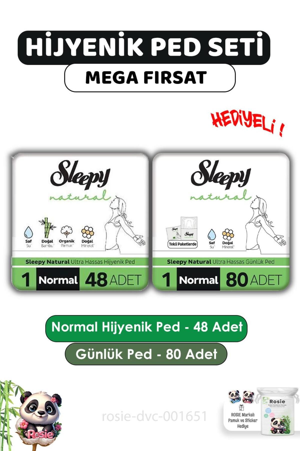 Sleepy Natural Hijyenik Ped Normal 48 Adet Günlük Normal 80 Adet ve ROSIE