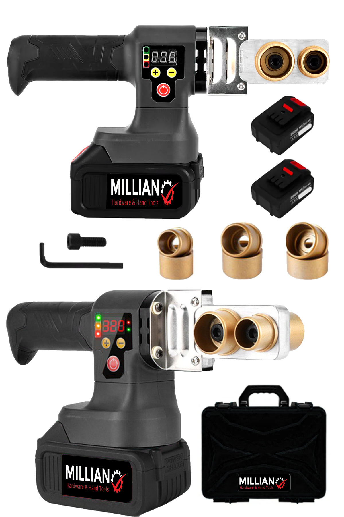 Millian Italy Teknoloji 2 Akülü 320 Derece Profesyonel PPRC Plastik Boru Kaynak Makinesi Seti 2 Yıl Garanti