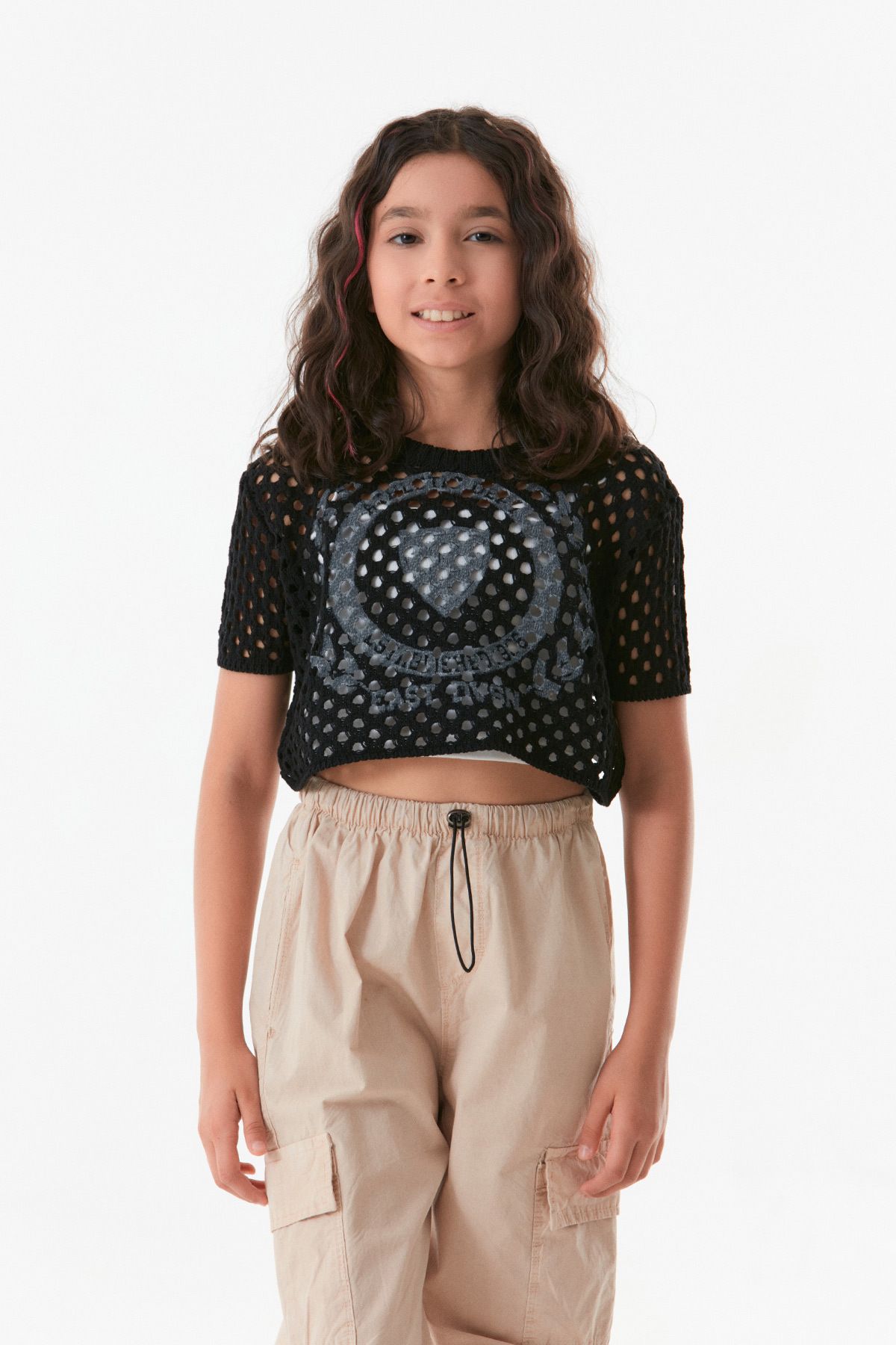 Fulla Moda-Openwork Printed Girl's Crop Blouse 1