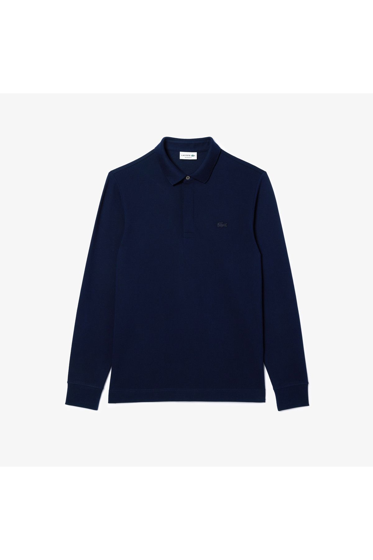 تی شرت یقه پولو آبی مردانه آستین خاکستری بلند و مناسب پاریس Lacoste