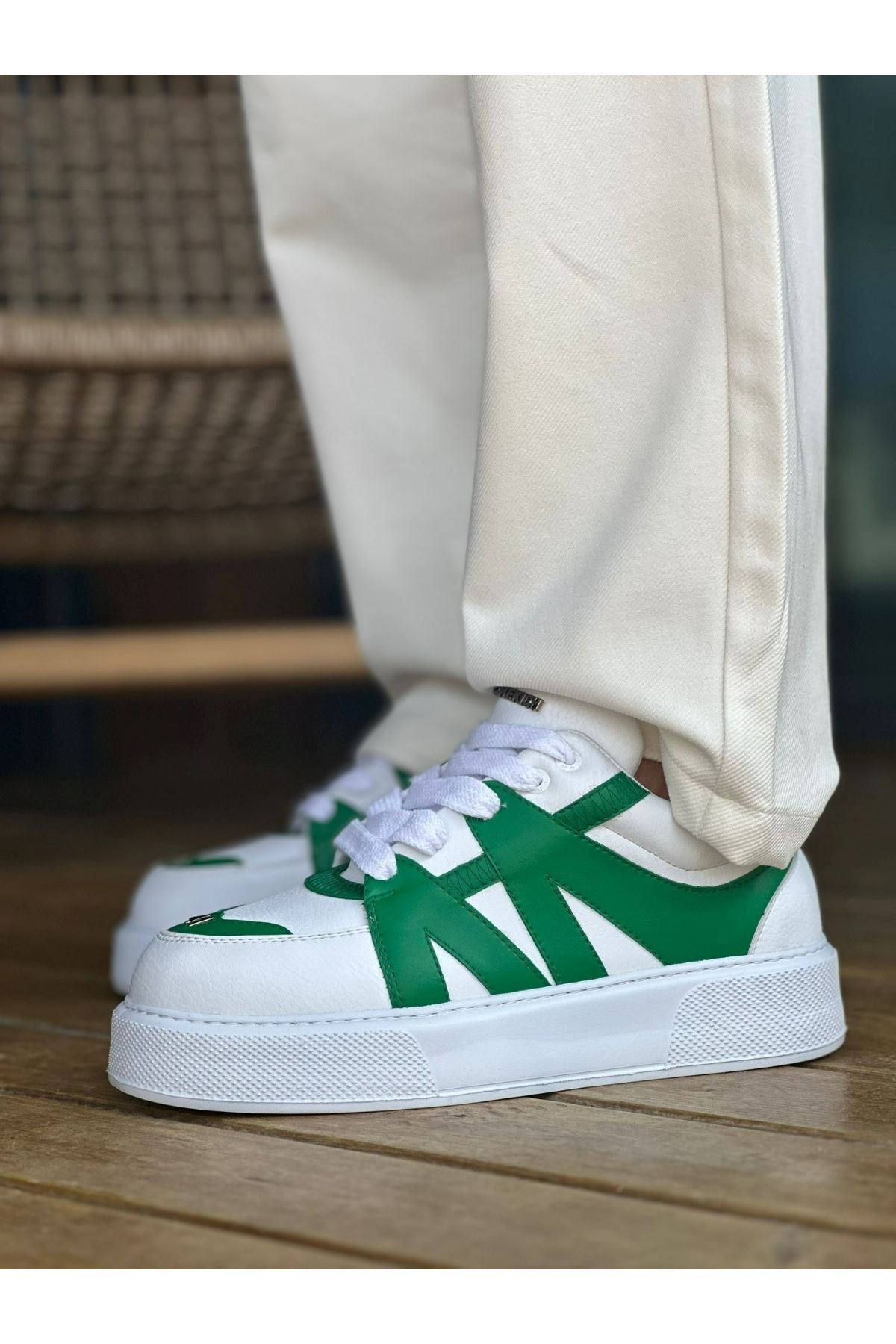 Moka Shopin-Mokashopin Ch2407 Cbt Star-X Men's Sneakers White/Green 1