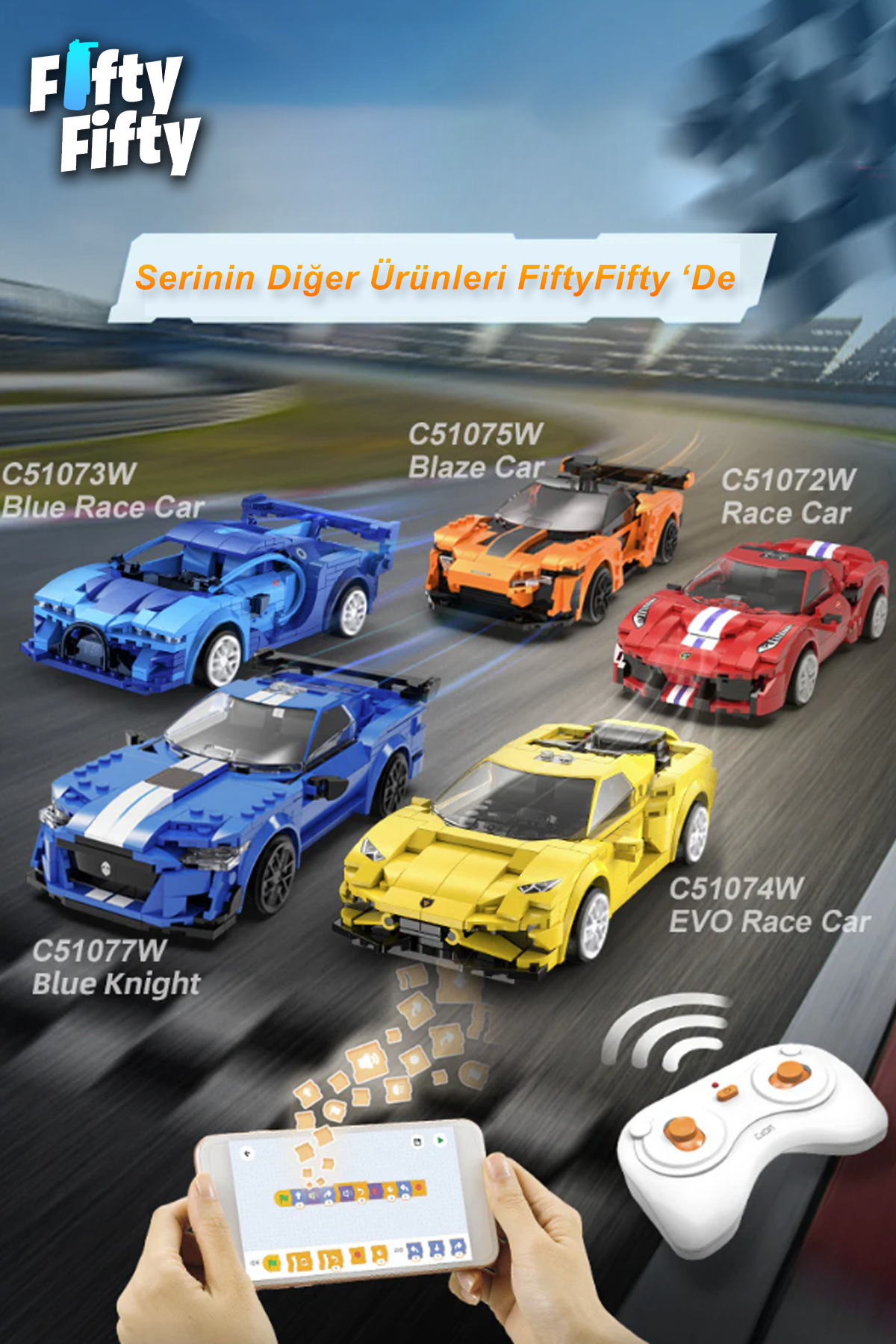 Vagonlife-Cada Blue Race Car - Remote Control, 325 Piece Toy Set - C51073W 4
