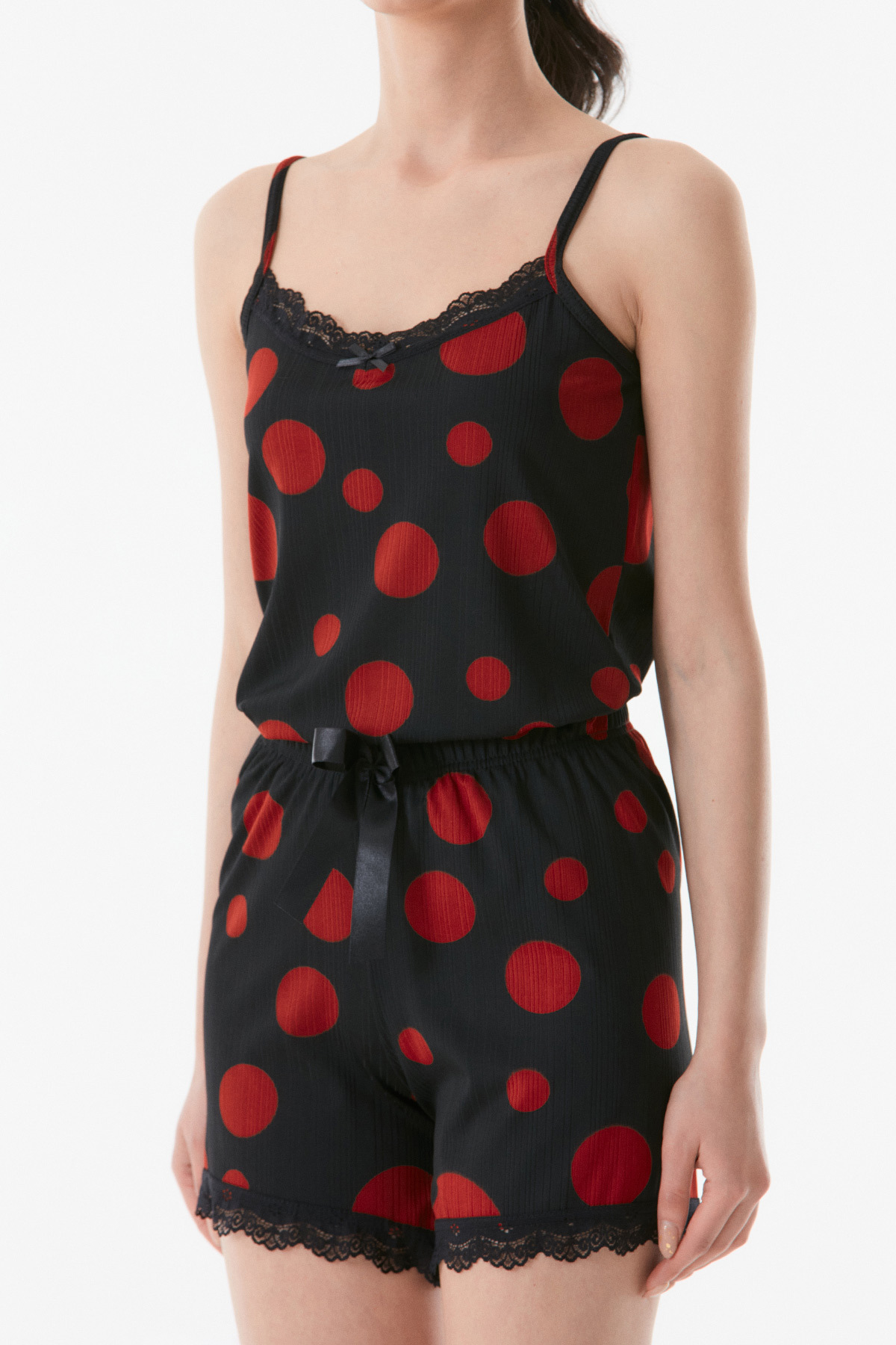 Fulla Moda-Pajama Set with Polka Dot String Strap Shorts 6