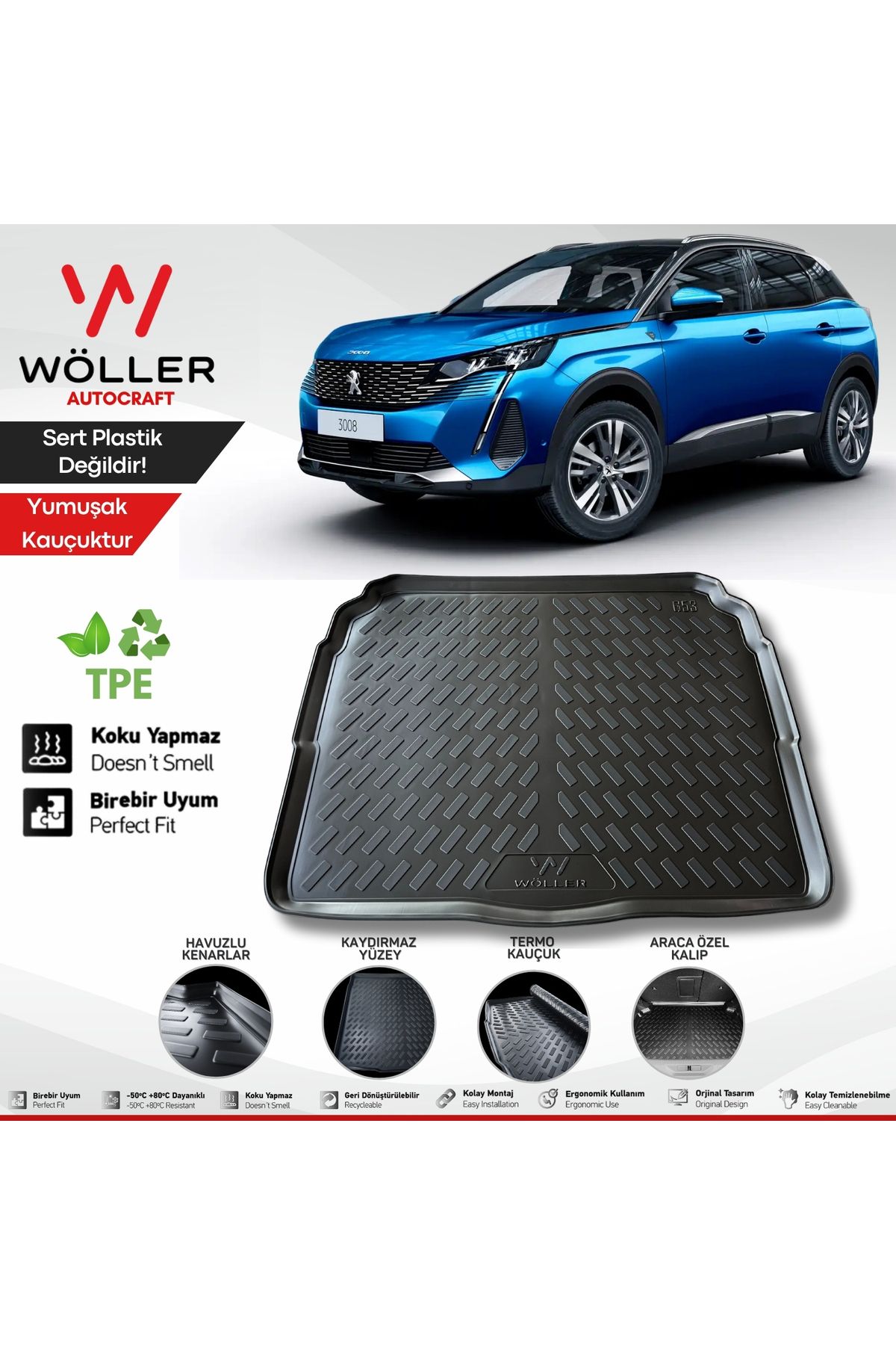 wöller Peugeot 3008 Uyumlu Bagaj Havuzu 2016 2024 Arası Uyumlu 3d Ultraflex Esnek