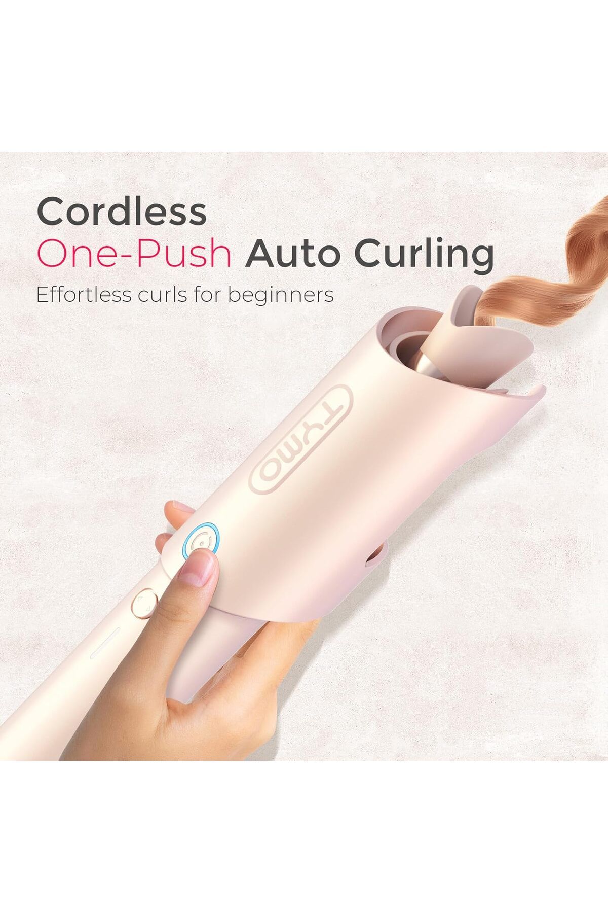 TYMO-CURLGO Cordless Automatic Curling Iron, Rechargeable & Dual Voltage, Gold Pink 2