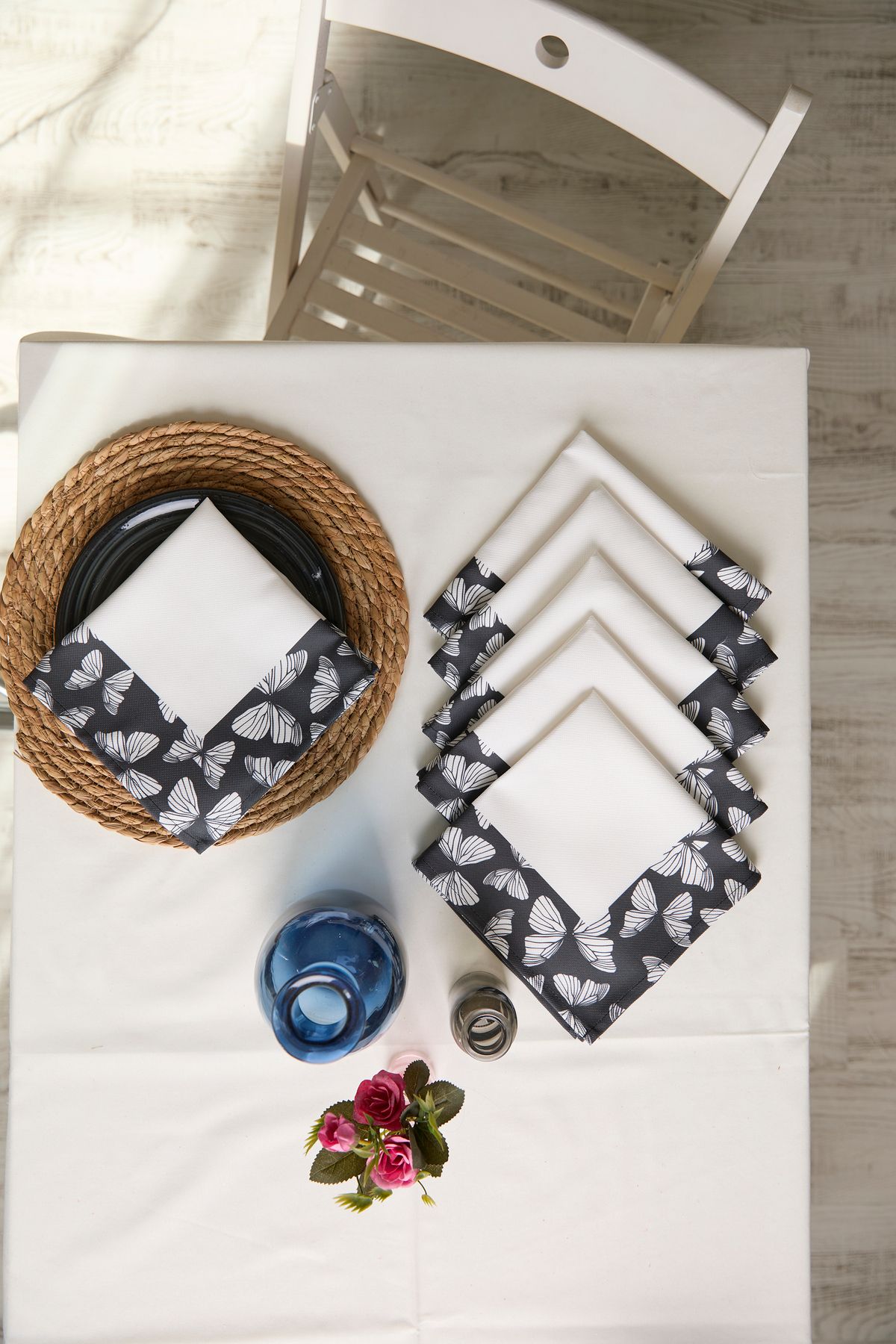 AYSHOME-Set de șervețele Ays Home din 6 piese din material textil Fluture Negru (6 bucăți) 2