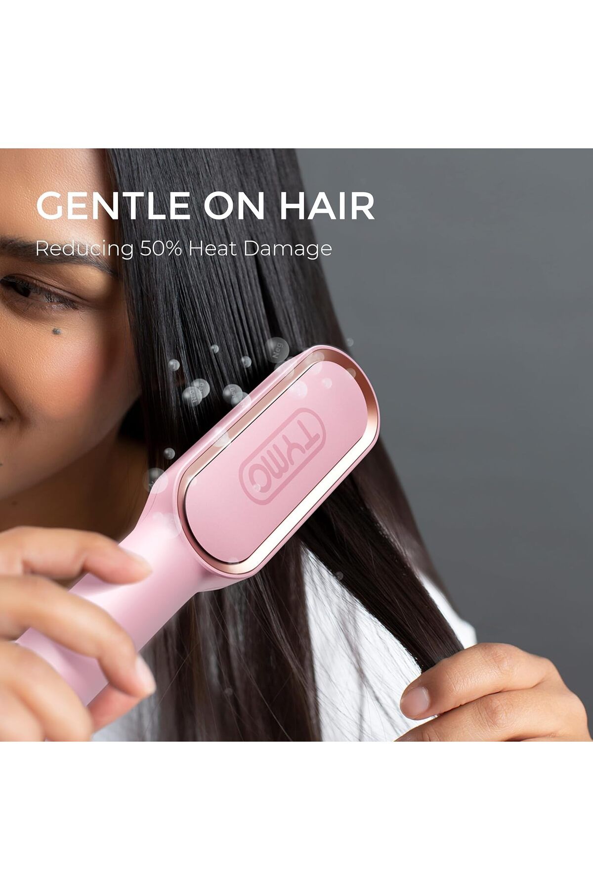 TYMO-Hair Straightener Brush with Built-in Comb, Fast Heating & 5 Temp Settings, Pink 3