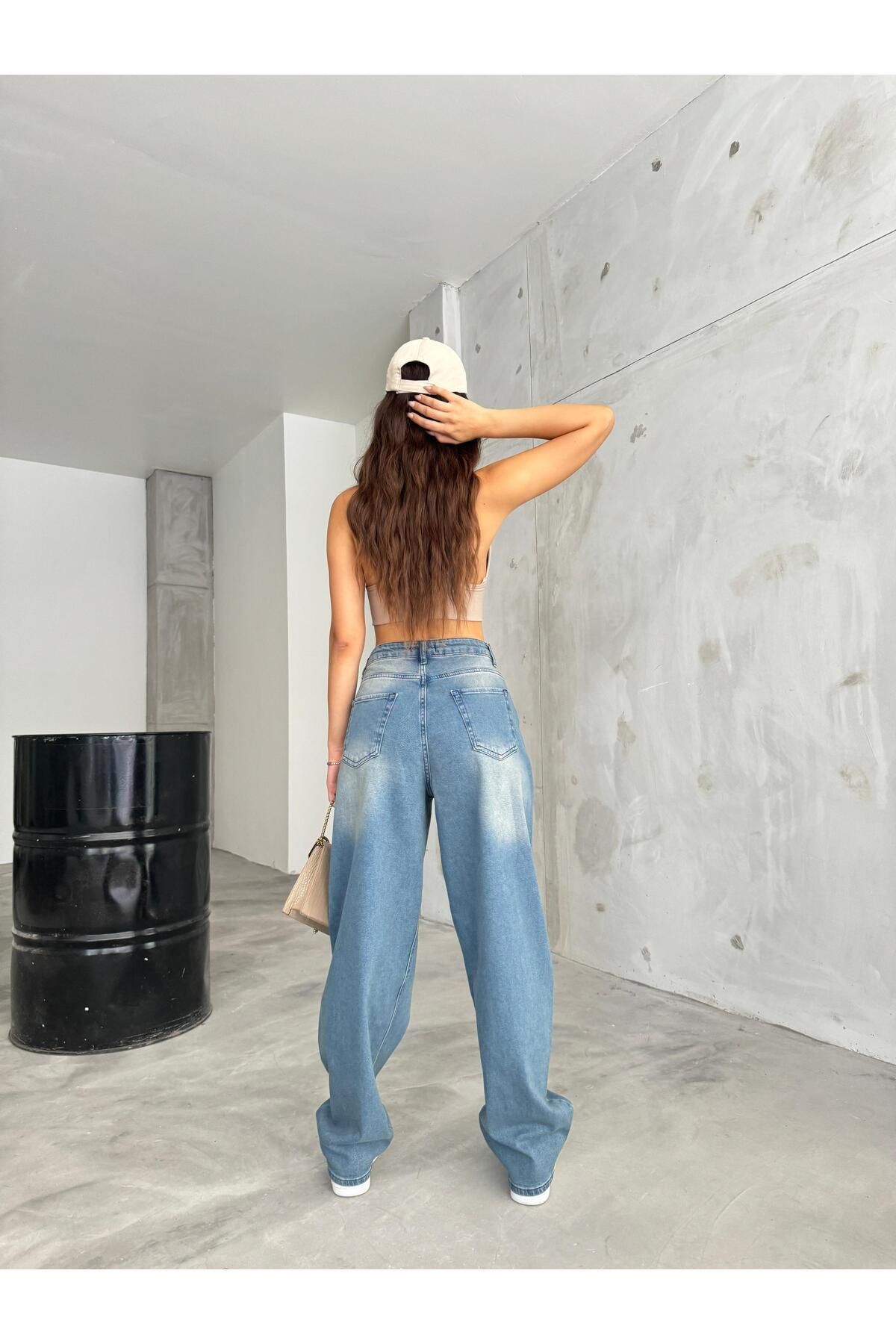 BİKELİFE-Locker geschnittene, bequeme Baggy-Jeanshose mit weitem Bein für Damen 5