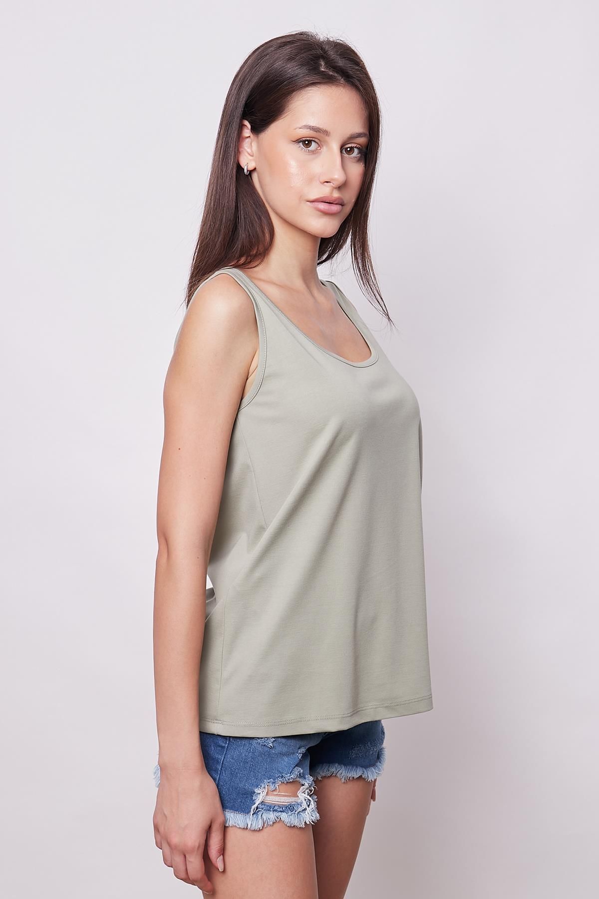 Jument-Light Khaki Lycra Span Fabric - Front and Back Underwire Collar, Thick Straps Basen Length Blouse 5