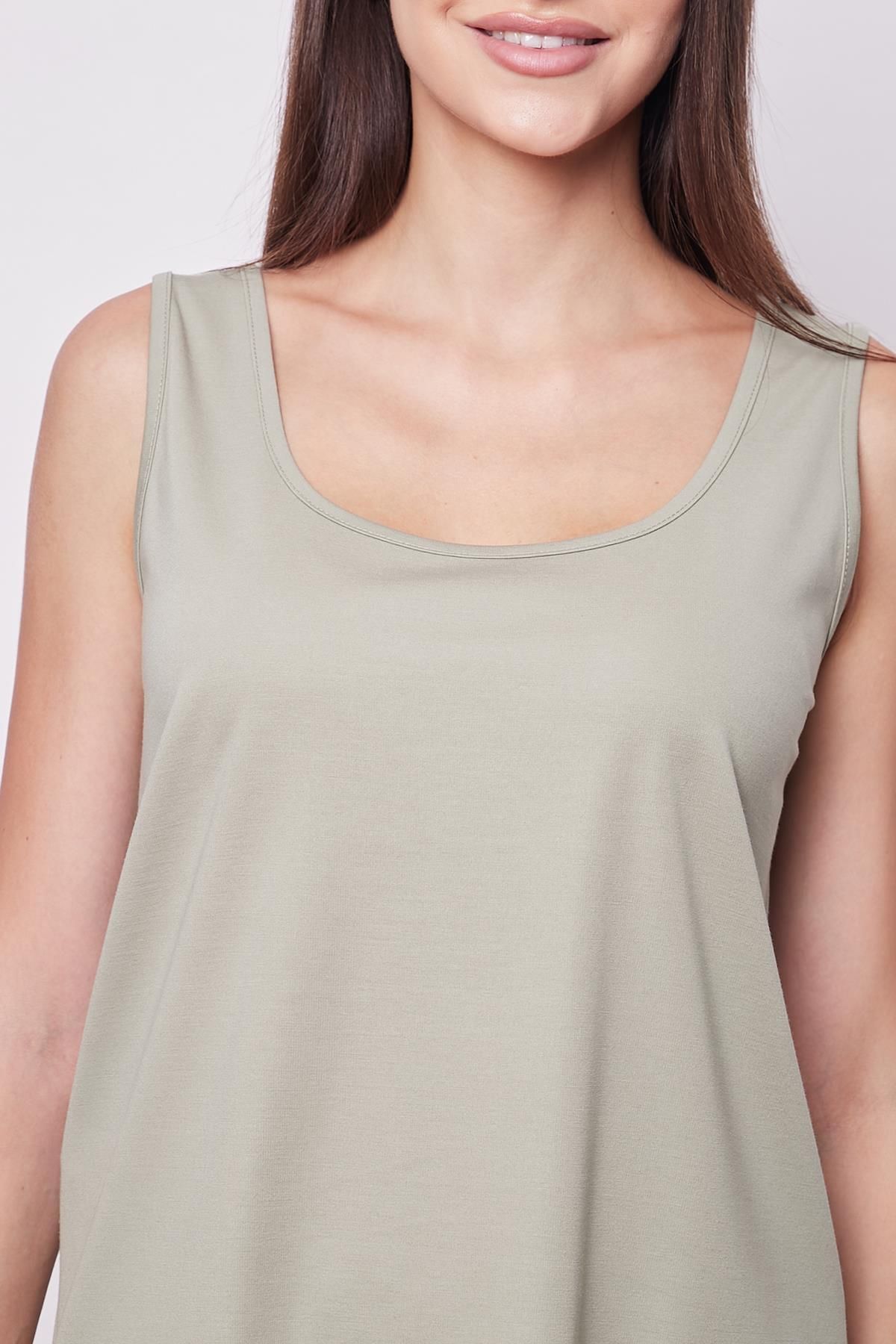 Jument-Light Khaki Lycra Span Fabric - Front and Back Underwire Collar, Thick Straps Basen Length Blouse 6