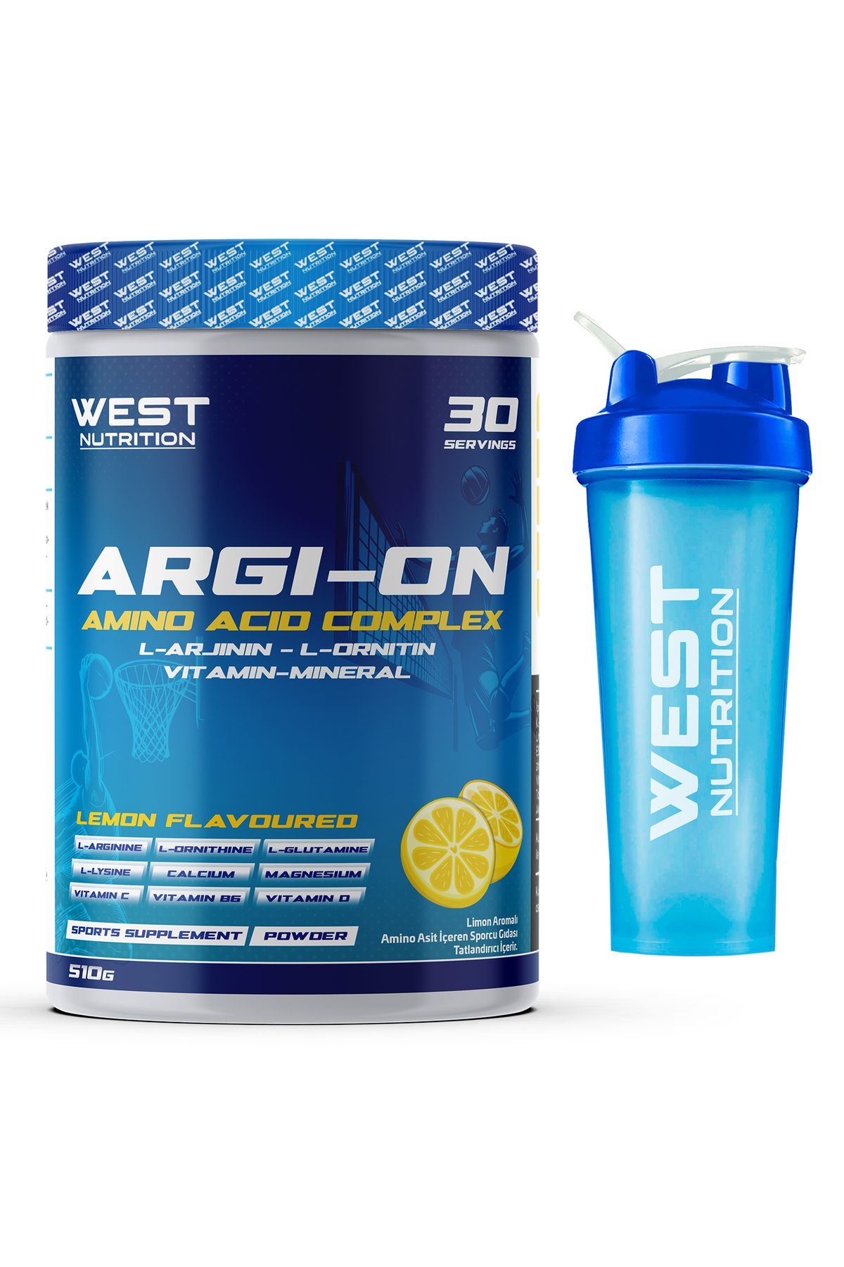 West Nutrition ARGION L-Arjinin L-Ornitin Amino Asit Kompleks 510 gr 30 Servis Limon Aromalı