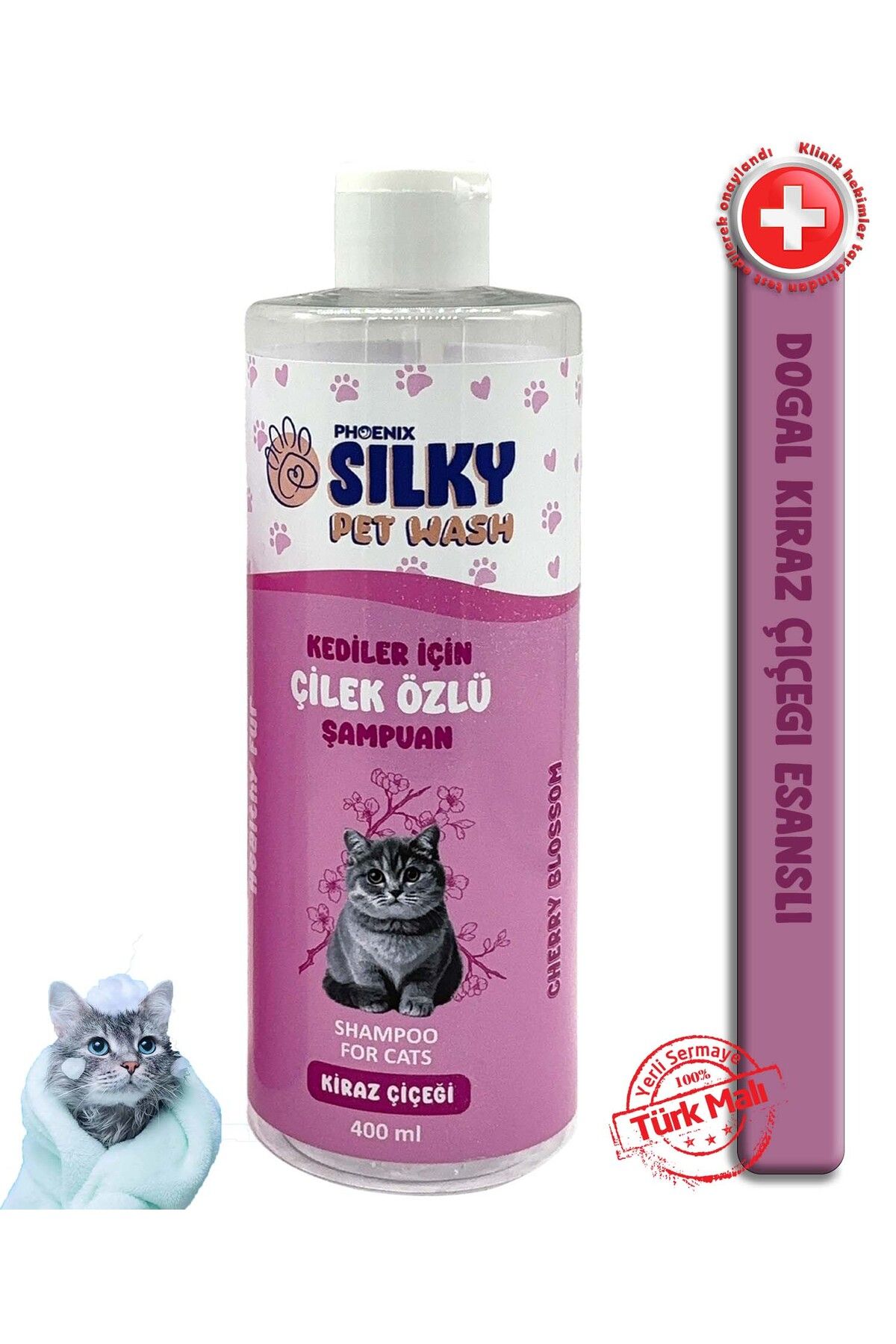 Silky PetWash - Kedilere özel Doğal Kiraz Çiçeği Özlü Şampuan - 400ml