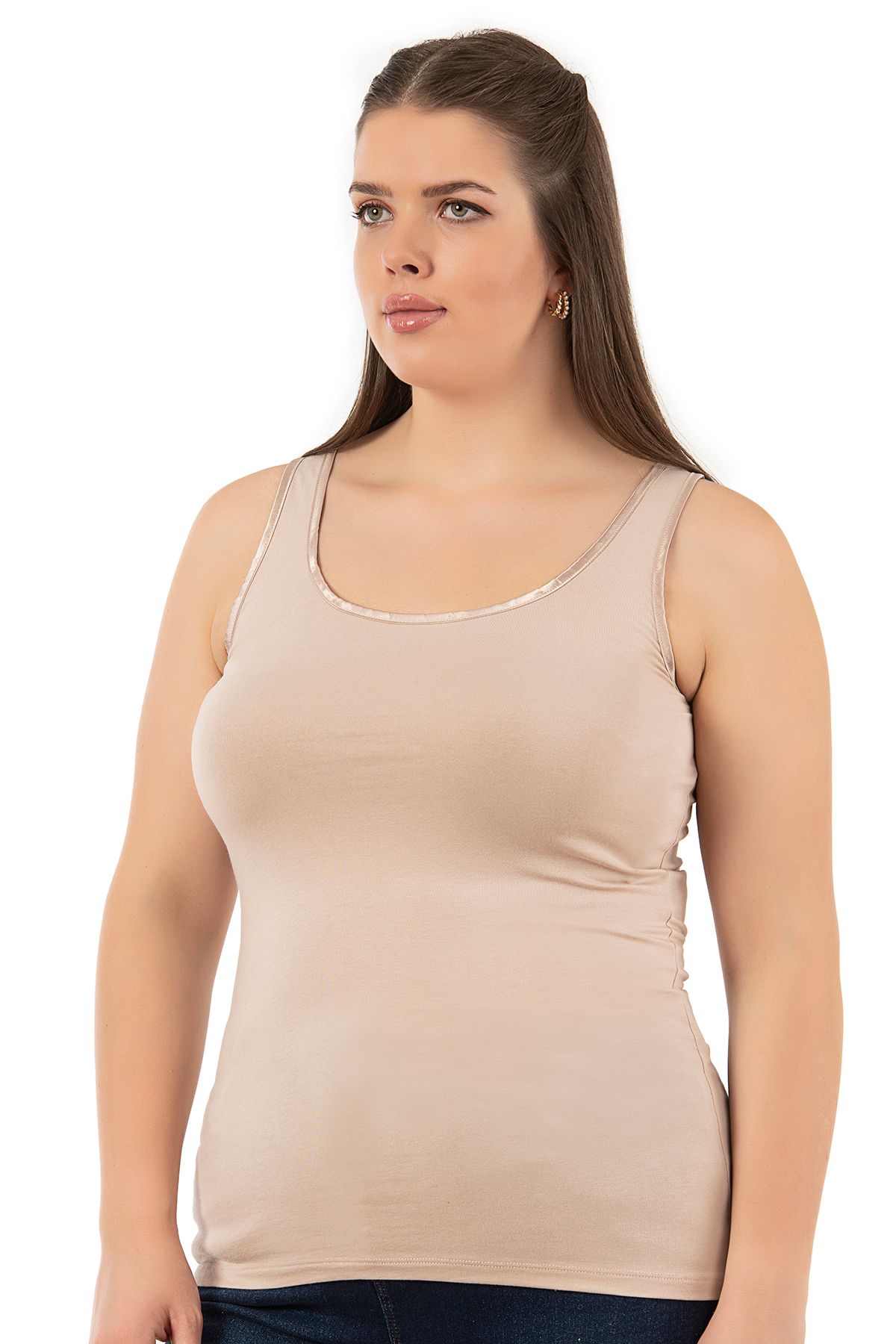 ÖZKAN underwear-Özkan 25922 Women's Viscose Flexible Soft Thick Strap Round Neck Large Size Knitted Tank Top 3