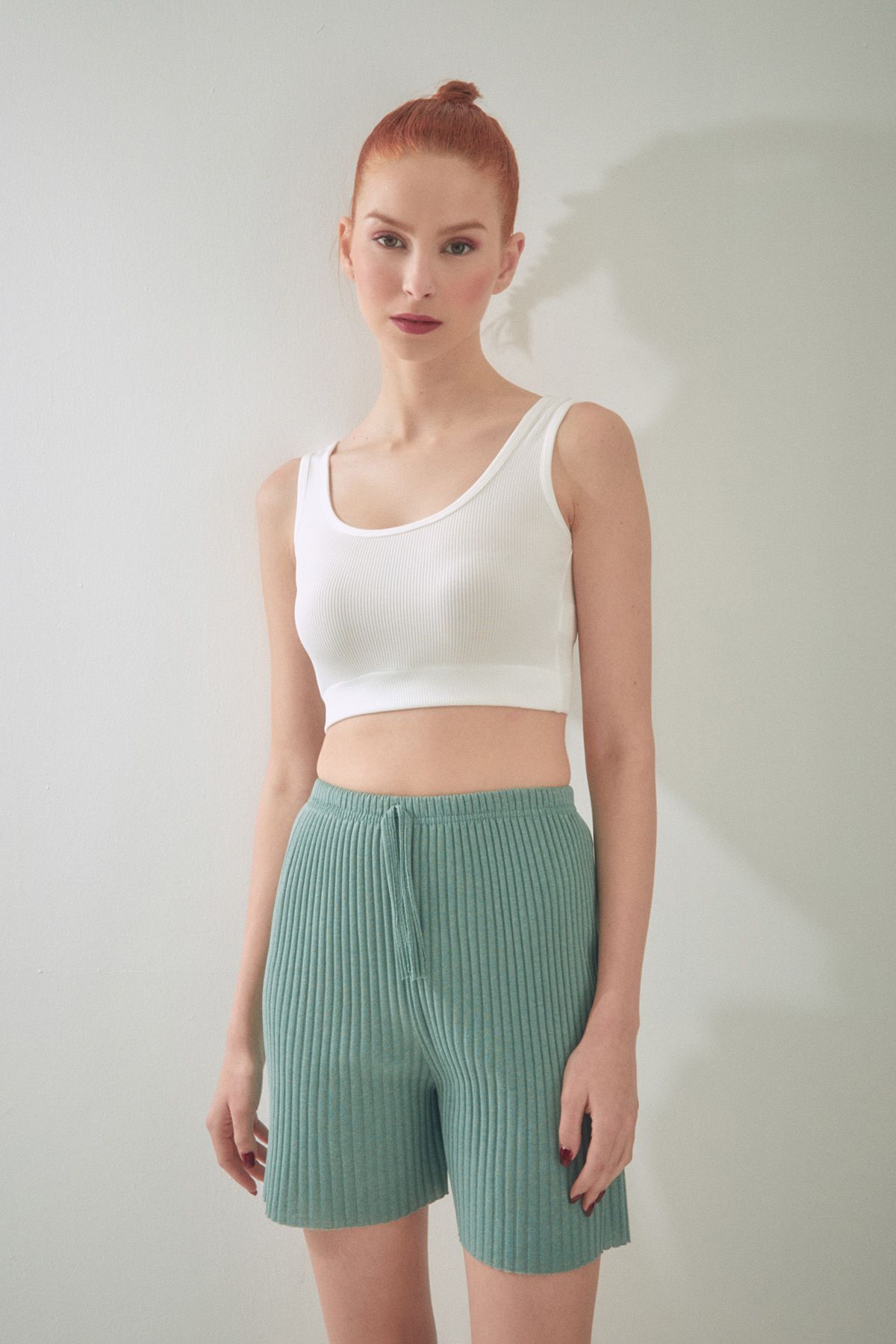Fulla Moda-Pantaloni scurți din bumbac pieptănat, cu șireturi 2
