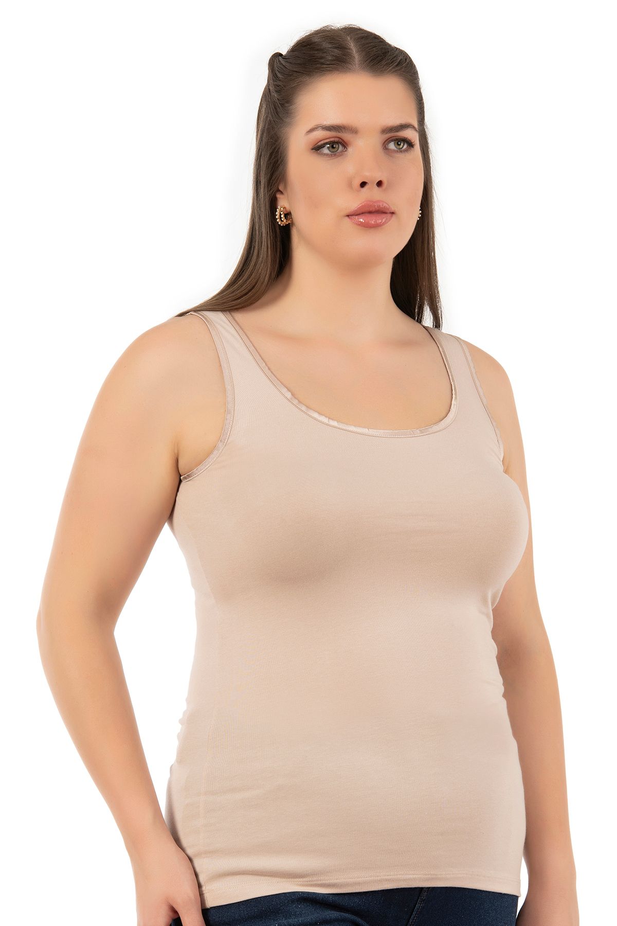 ÖZKAN underwear-Özkan 25922 Women's Viscose Flexible Soft Thick Strap Round Neck Large Size Knitted Tank Top 4