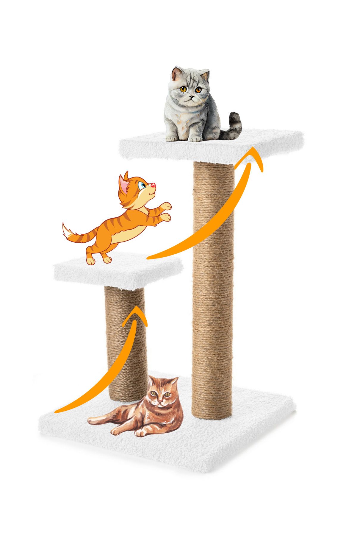 BEYLİNİ-2-Piece Plush Fabric Cat Scratch Kit - Erasable Disassembled, 42cm, 2-Step White Jump and Scratch 5