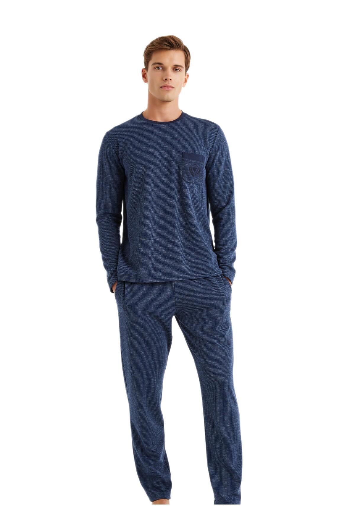 Blackspade-Men's Navy Blue Thermal Pajama Set 40585 1