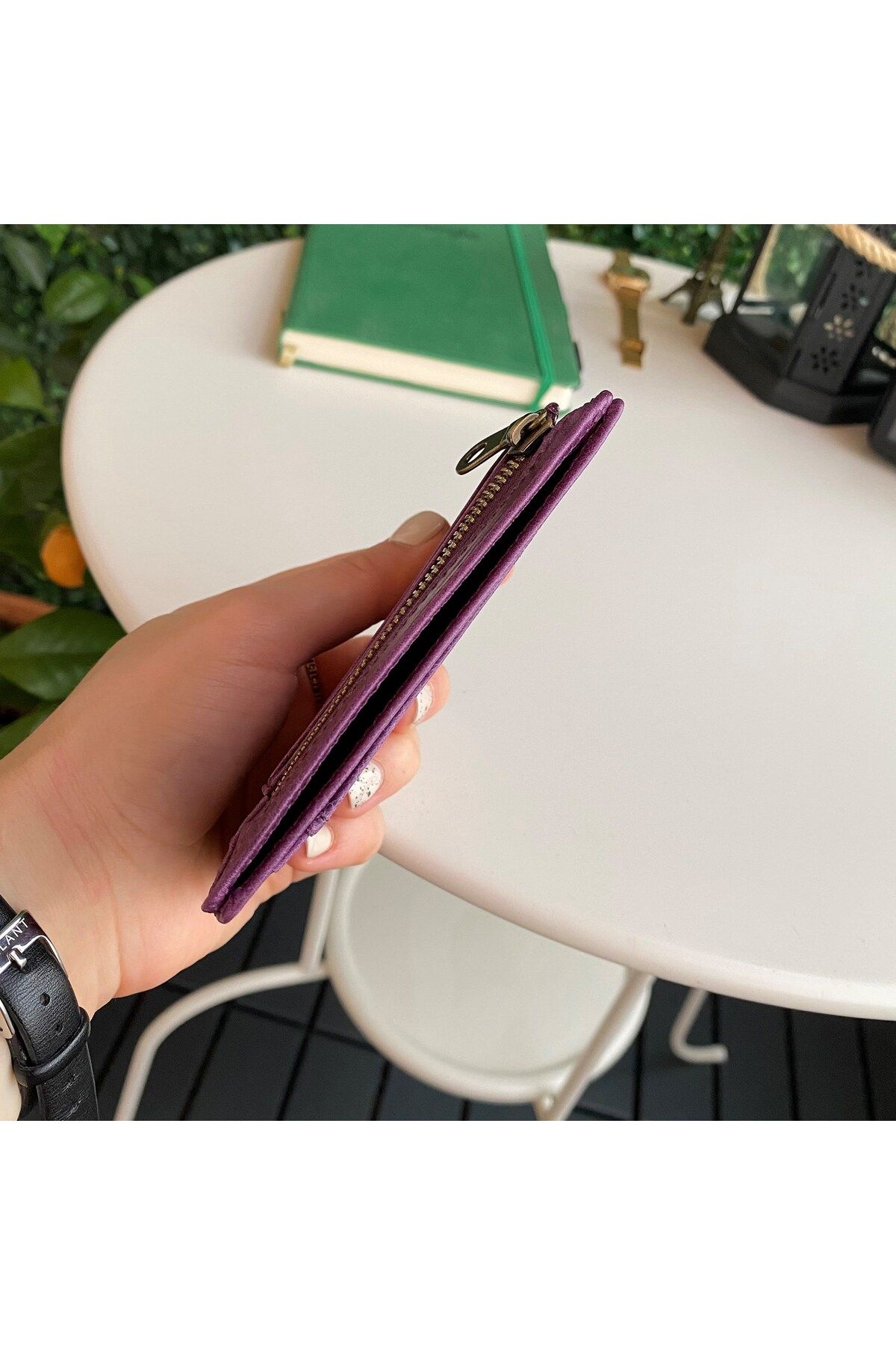 کارت دار مردانه و زنانه FLERNA ULTRA INCE LEGINE چرمی CARD PURPLE WALLET COLLET CORNED MONEY HOPPER RFID PROTECTION Contact’S