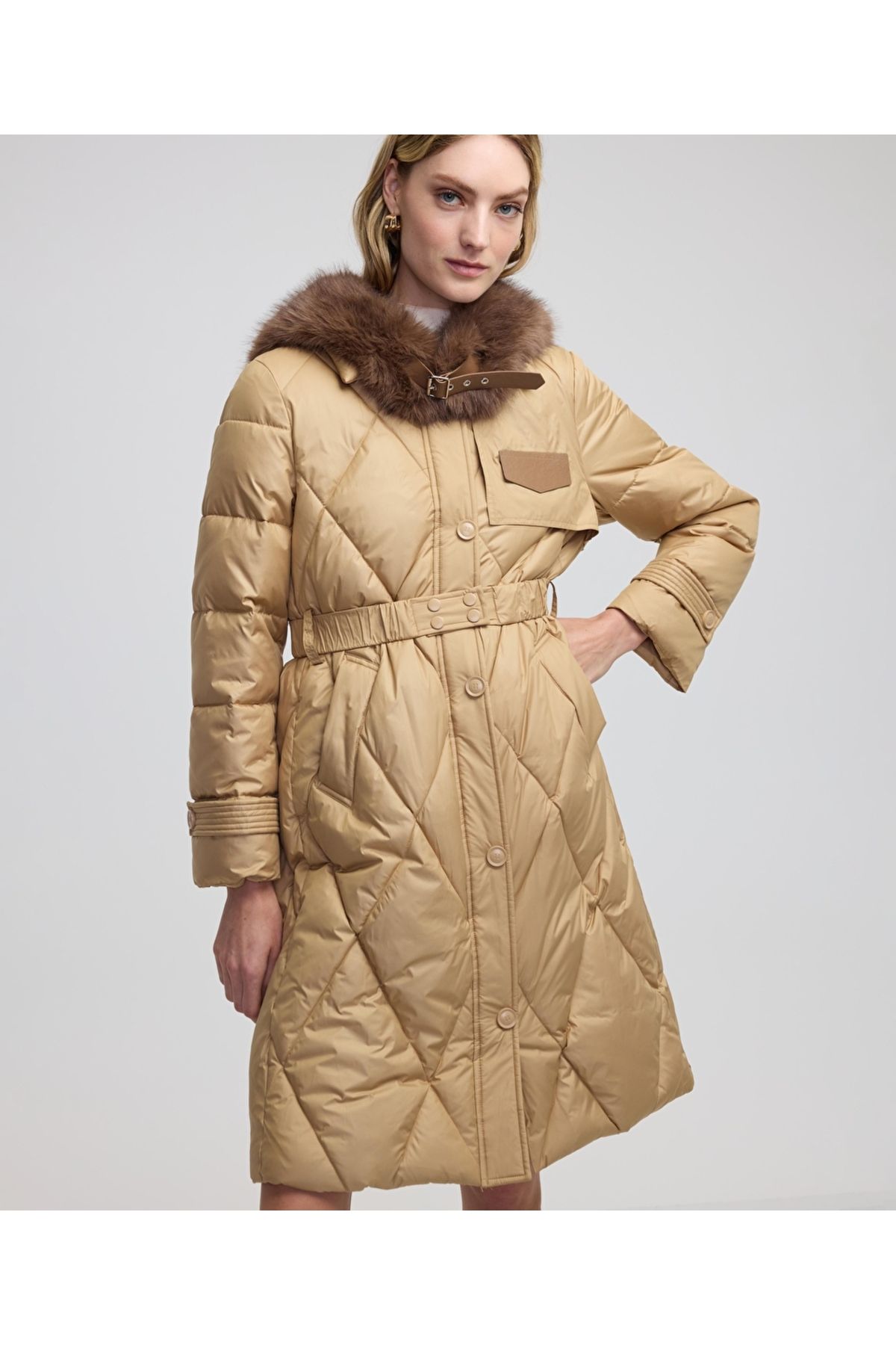 İpekyol-Faux fur quilted coat 1