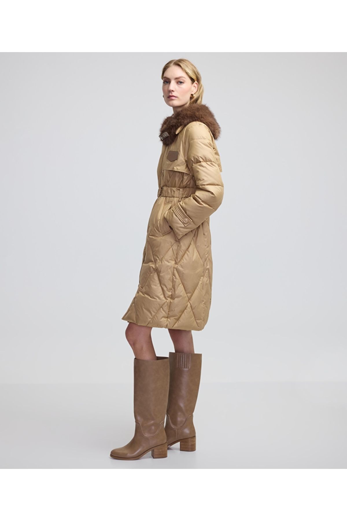 İpekyol-Faux fur quilted coat 5