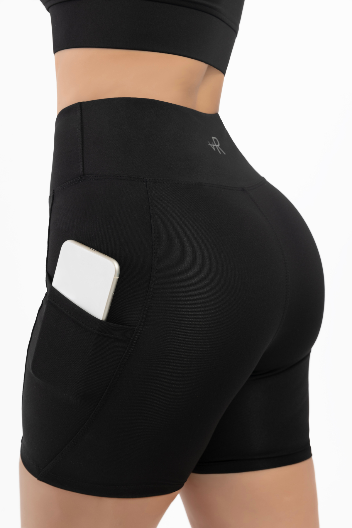 RULE ACTIVE Kadın Siyah Yüksek Bel Toparlayıcı Cepli Kısa Tayt Leggins Fitness Yürüyüş Yoga