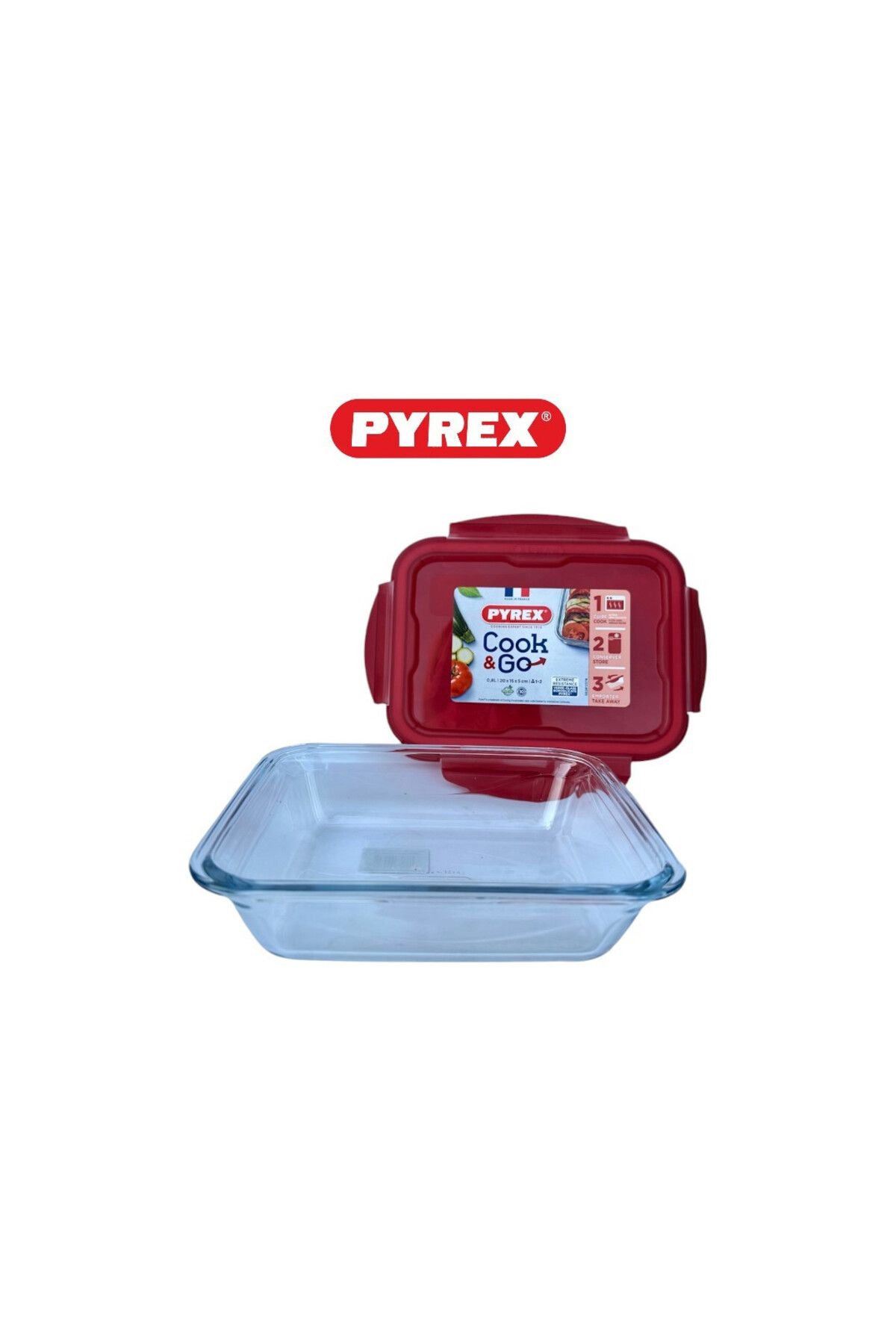 Pyrex-Cook&Go 0.8L Rectangle Storage Dish with Airtight Lid - RED 3