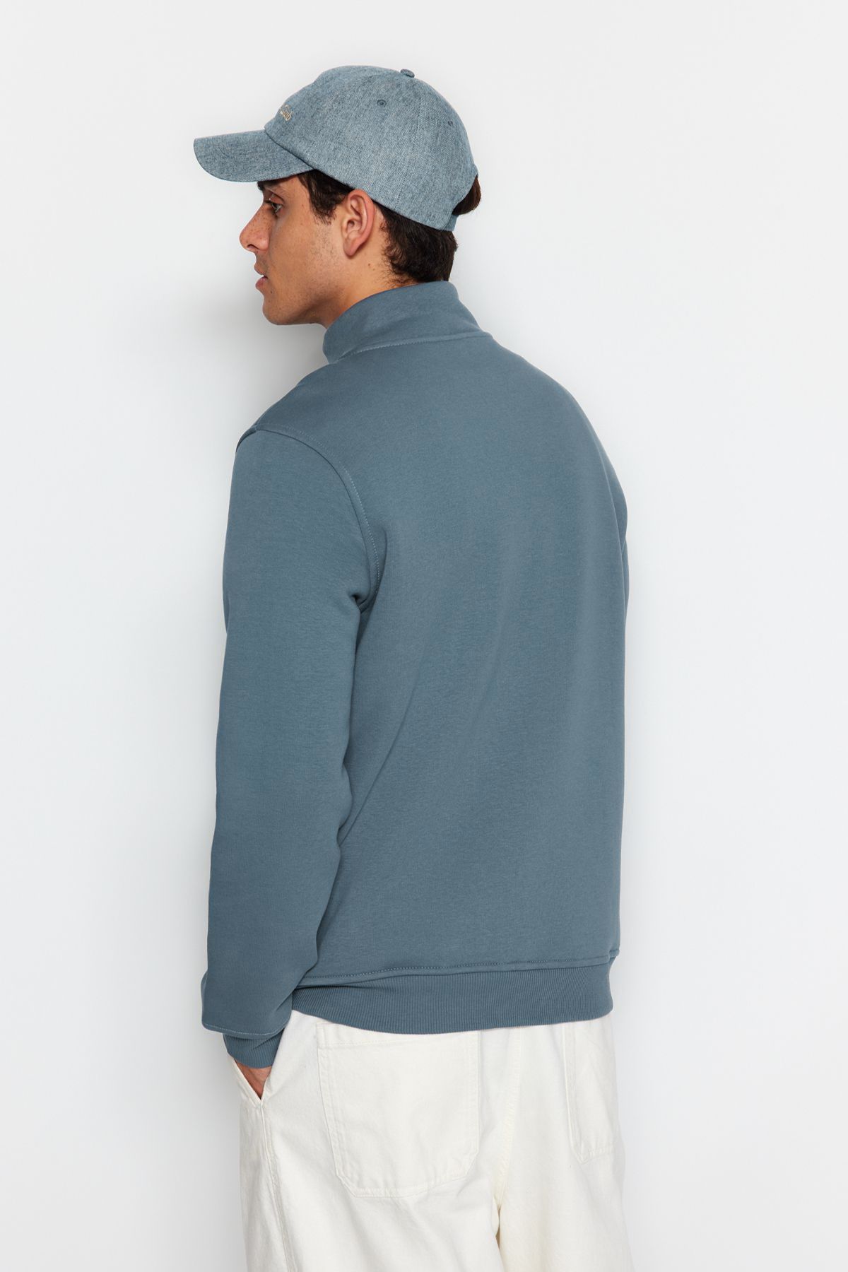 Trendyol Collection-Blaues Fleece-Baumwoll-Sweatshirt – Stehkragen, Reißverschluss TMNAW24SW00041 6