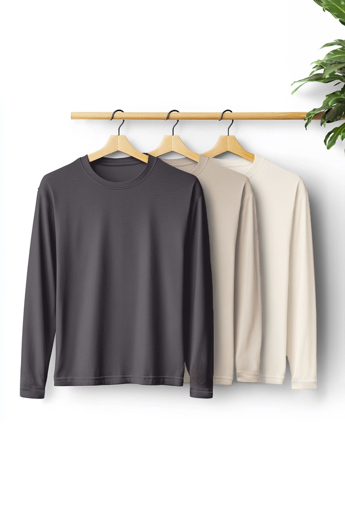Trendyol Collection Plus Size 3 Pack - Antracyt/kamień/ecru 100% Bawełniany T-shirt Oversize Z Okrągłym Dekoltem Tmnaw25bf00004 Mężczyzna - 5XL