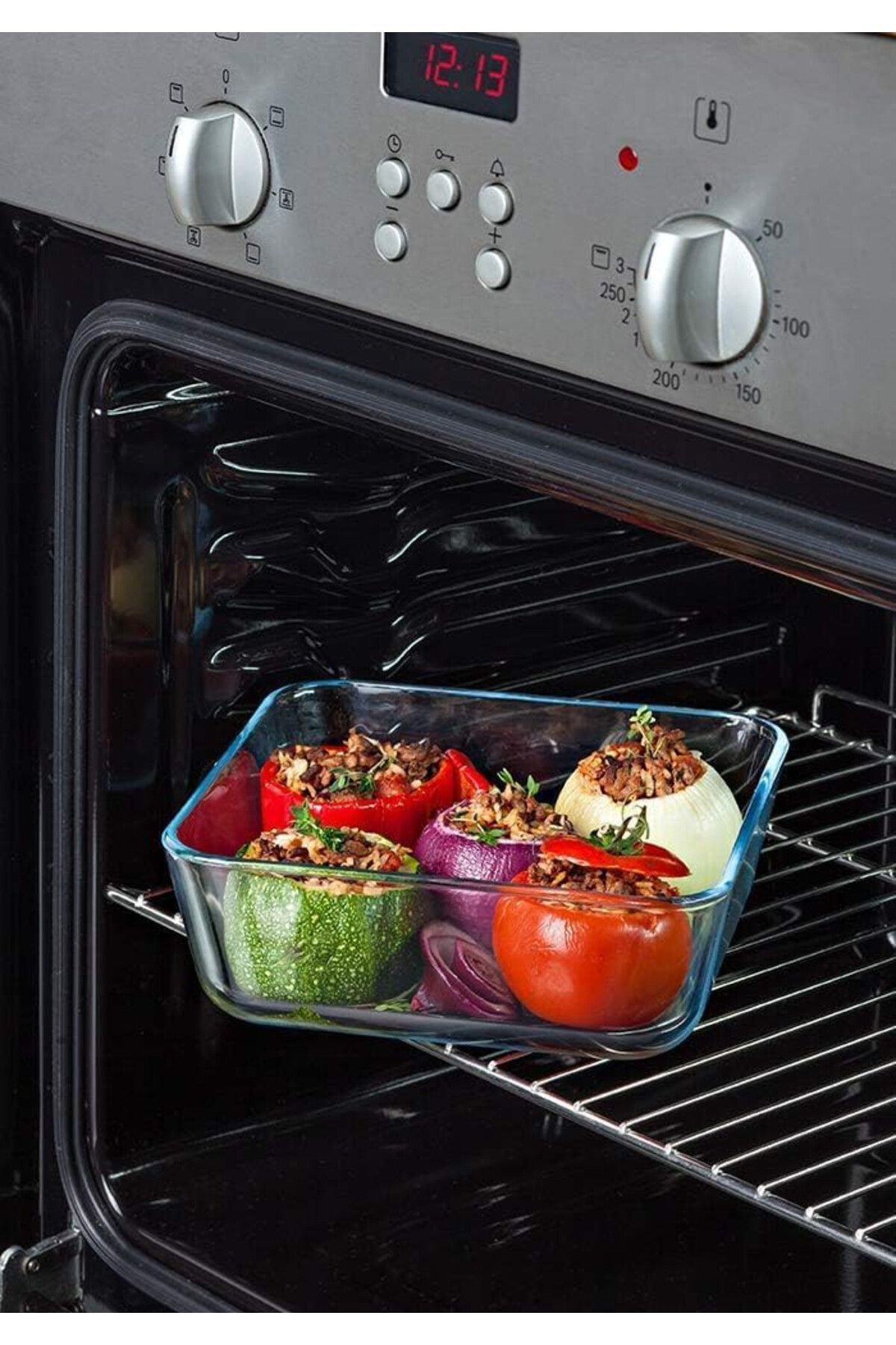 Pyrex-Cook&Go Storage Dish Set - 0.8L & 1.9L Rectangular Glass Containers with Airtight Green Lids 3